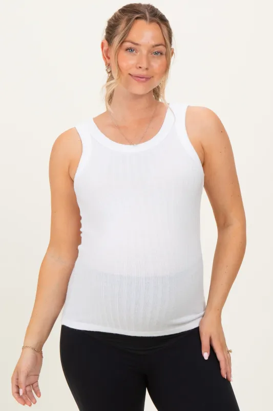 Off White Ribbed Scoop Neck Maternity Tank made by Zenana Outfitters