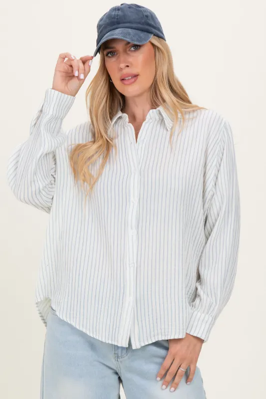 Ivory Striped Cotton Gauze Button Down Shirt sold by Pinkblush