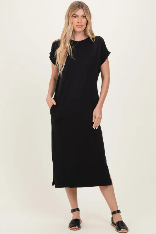 Black Pocket Front Midi T-Shirt Dress sold by Pinkblush