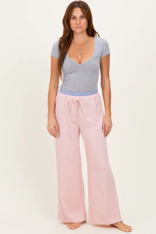 Light Pink Contrast Waistband Lounge Pants sold by Pinkblush