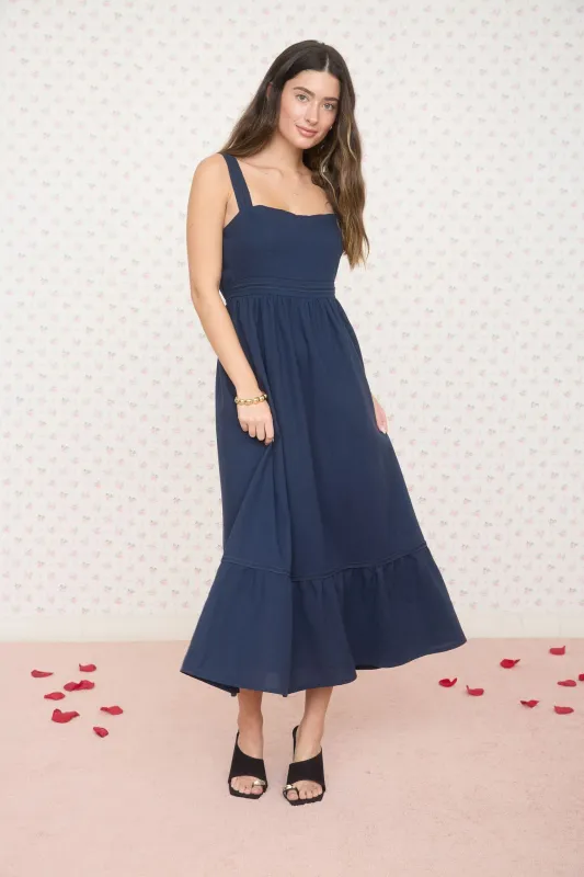 Navy Linen Blend Sleeveless Midi Dress sold by Pinkblush
