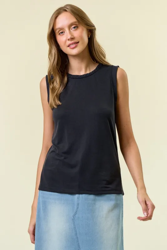 Black Braided Neckline Tank made by Doe & Rae