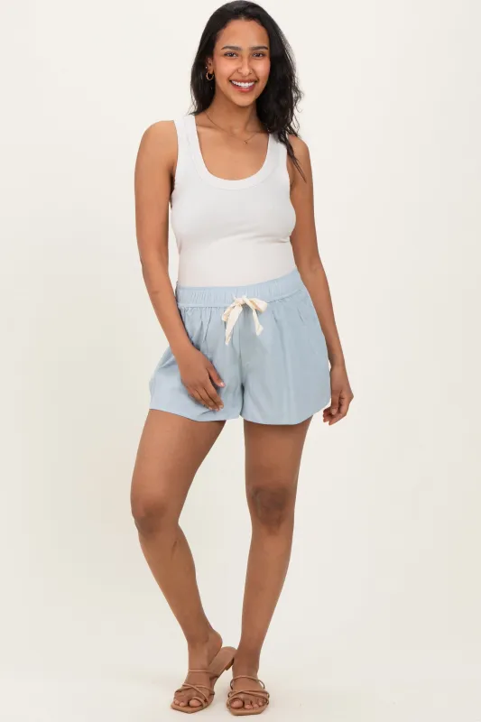 Light Blue Drawstring Maternity Shorts sold by Pinkblush