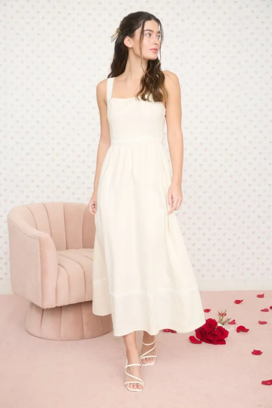 Ivory Linen Blend Sleeveless Midi Dress sold by Pinkblush