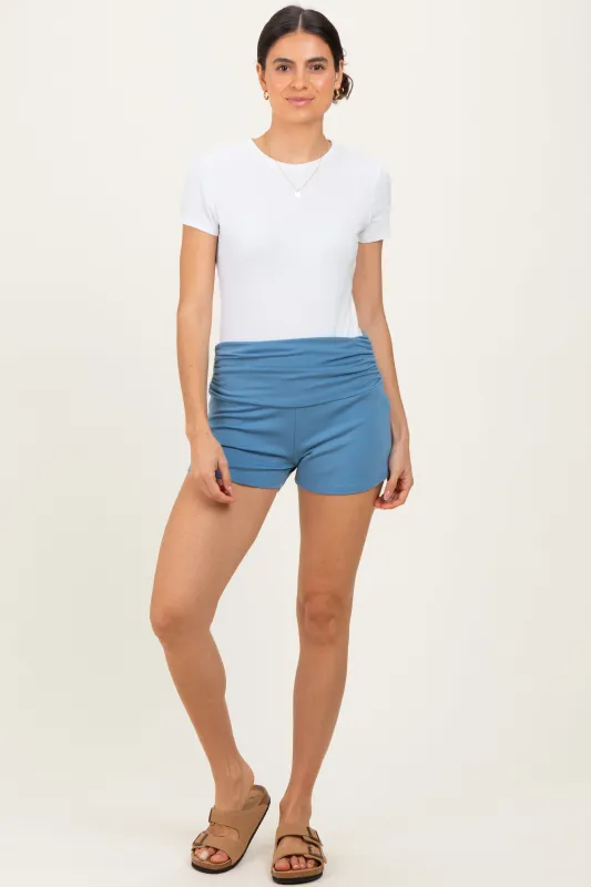 Blue Ruched Side Lounge Shorts sold by Pinkblush