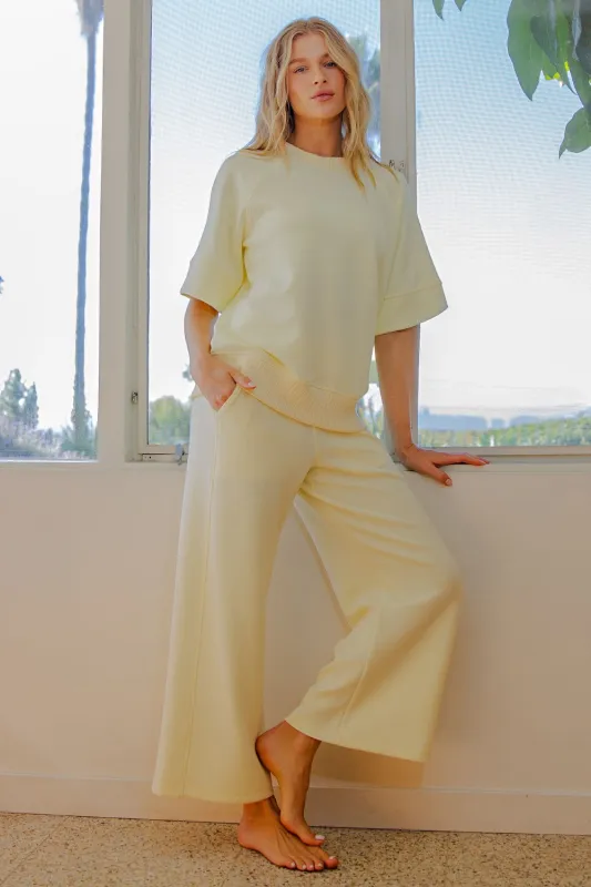 Light Yellow Ankle Wide Leg Lounge Pants sold by Pinkblush