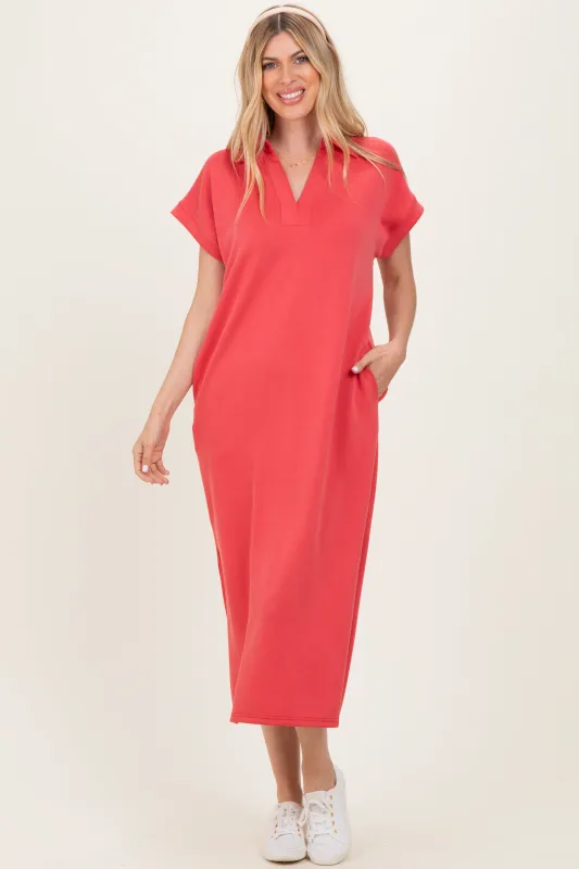 Pink Coral Collared Short Sleeve Midi Dress sold by Pinkblush