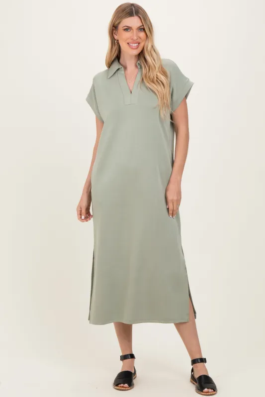 Sage Collared Short Sleeve Midi Dress sold by Pinkblush