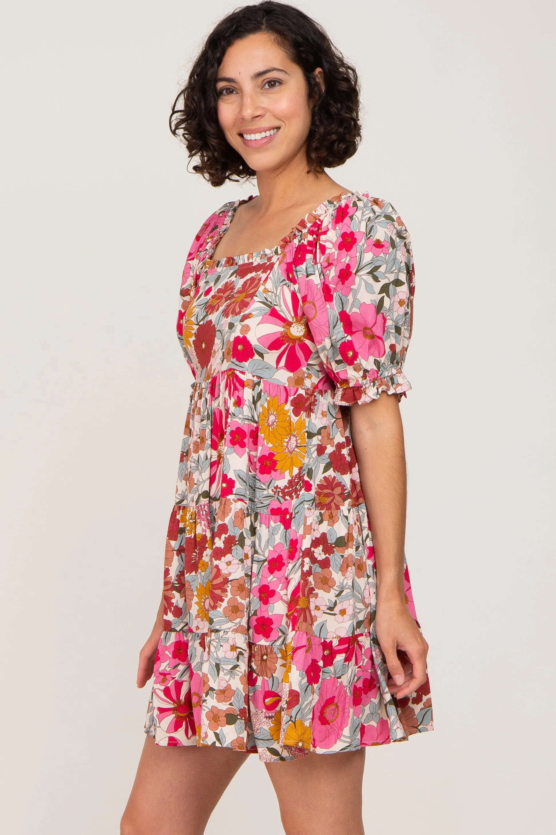 Fuchsia Floral Square Neck Ruffle Tiered Dress sold by Pinkblush product image thumbnail 2