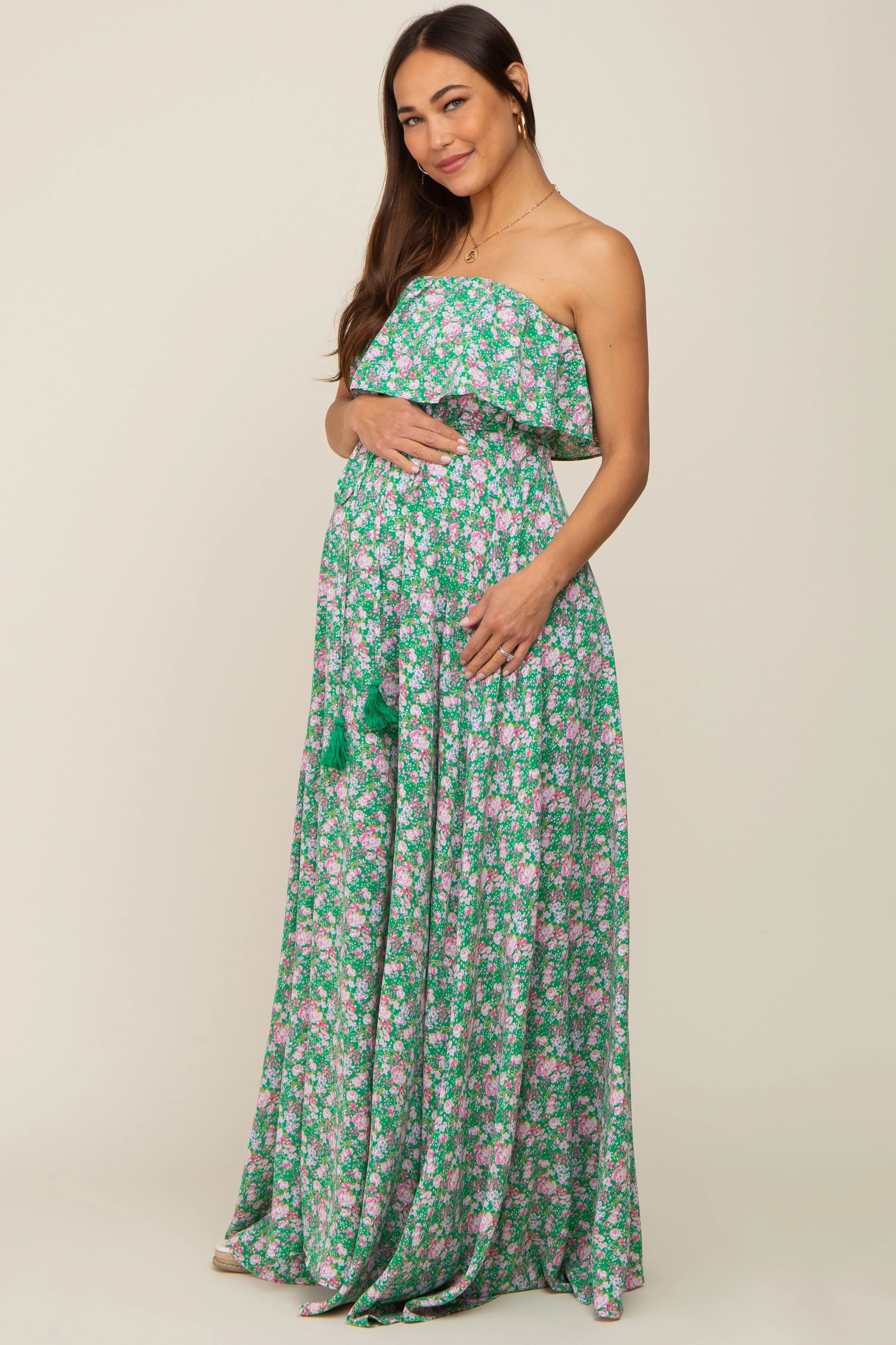 Green Floral Sleeveless Maternity Maxi Dress sold by Pinkblush product image thumbnail 2