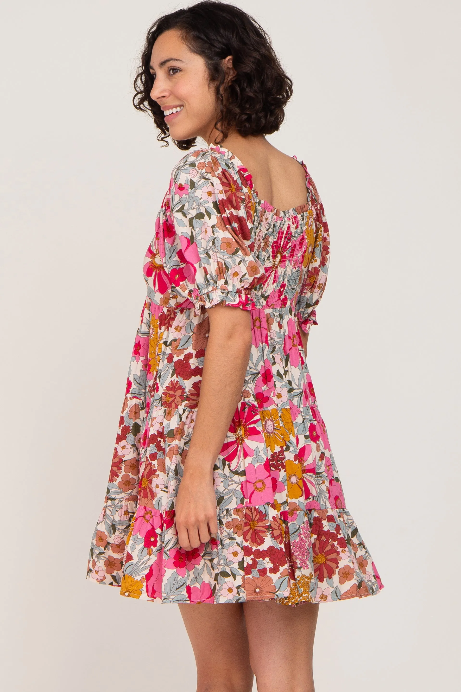 Fuchsia Floral Square Neck Ruffle Tiered Dress sold by Pinkblush product image thumbnail 3