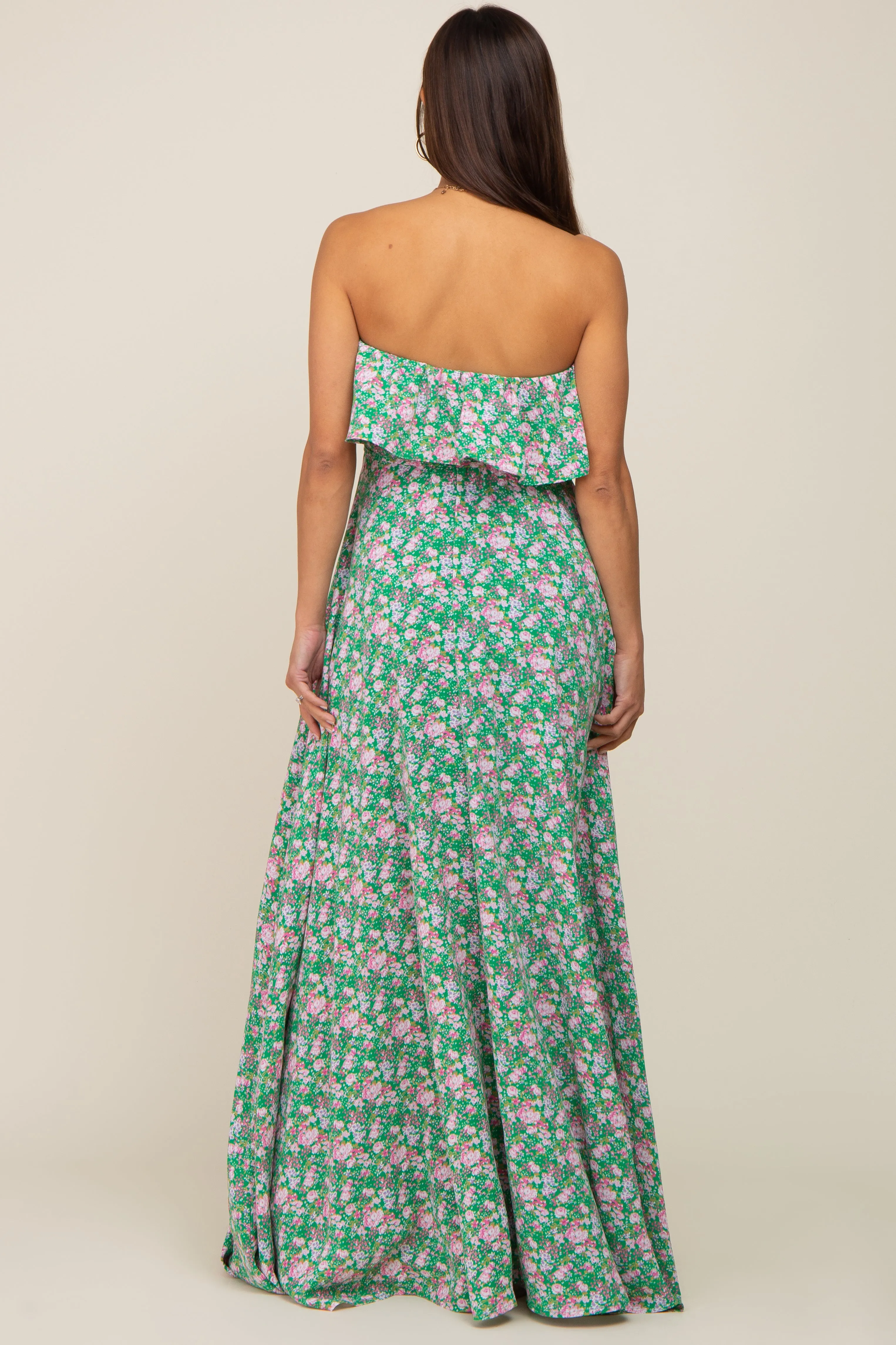 Green Floral Sleeveless Maternity Maxi Dress sold by Pinkblush product image thumbnail 3
