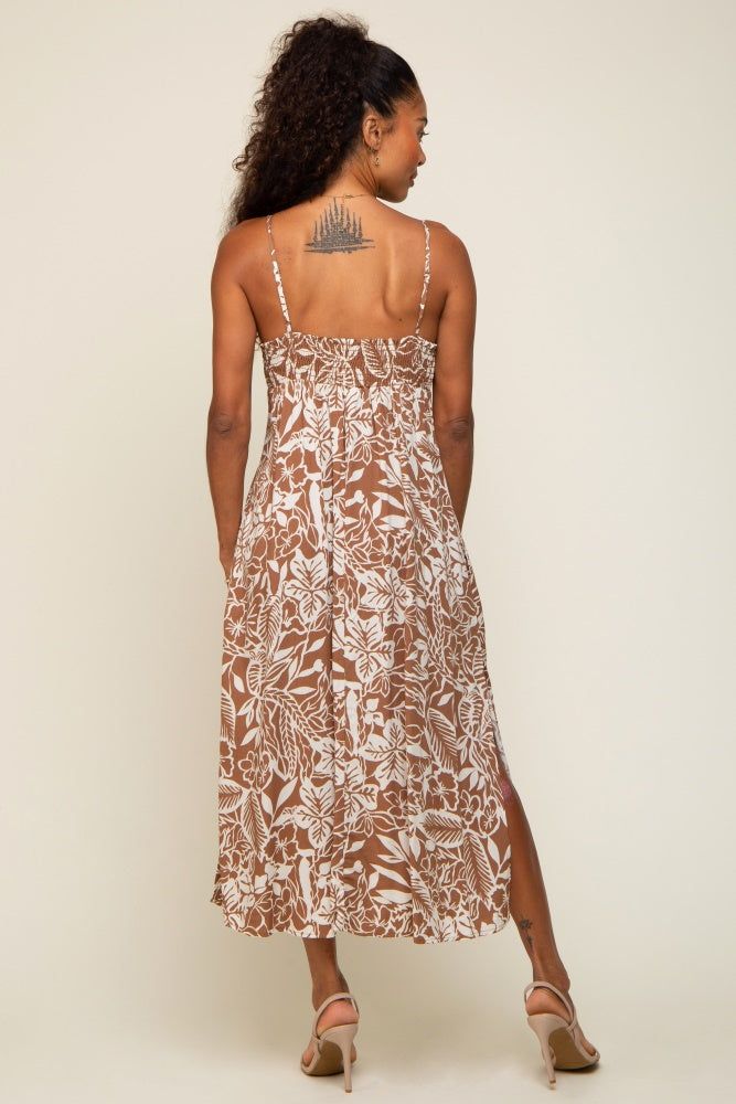 Mocha Floral Side Slit Midi Dress sold by Pinkblush product image thumbnail 3