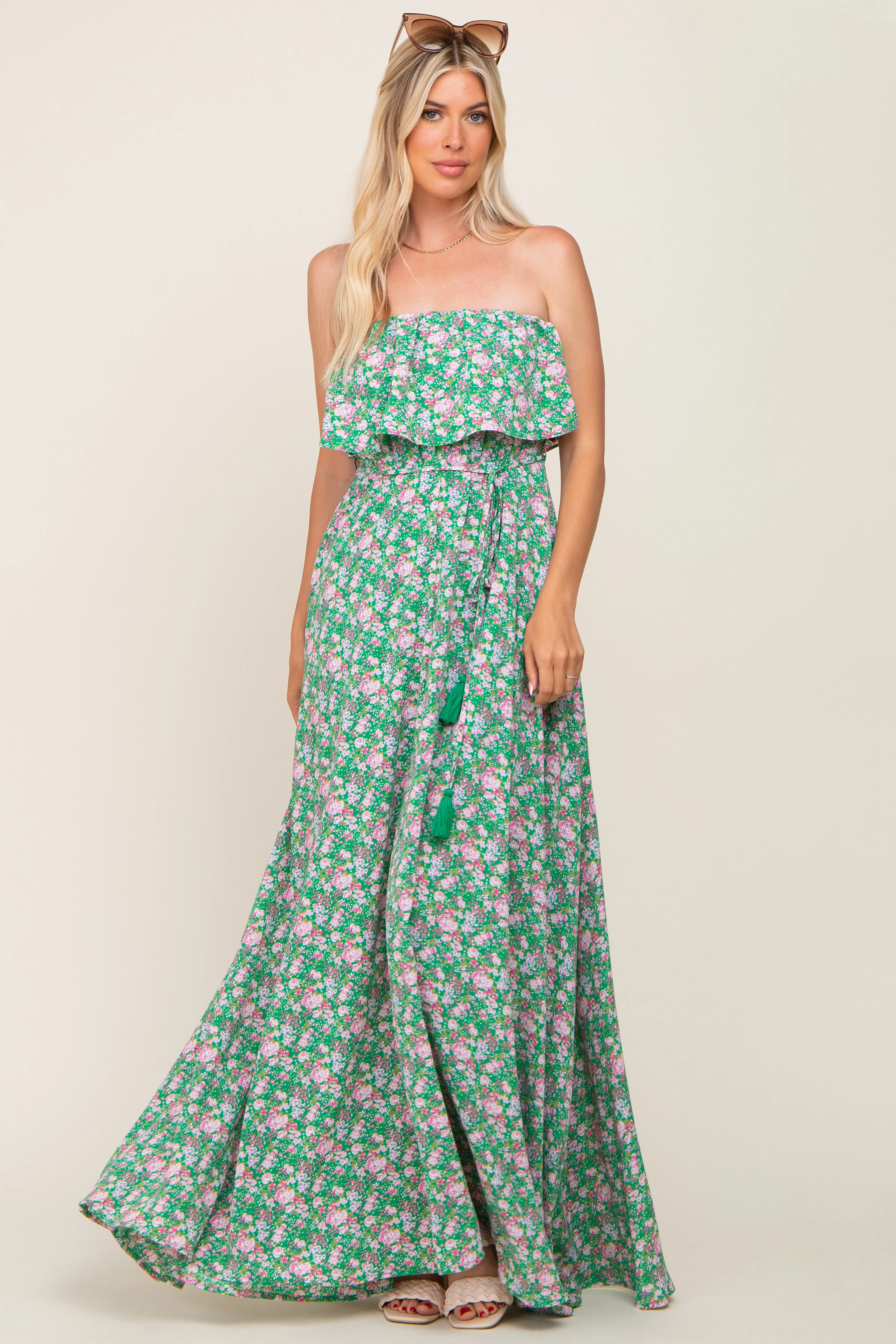 Green Floral Sleeveless Maternity Maxi Dress sold by Pinkblush product image thumbnail 4