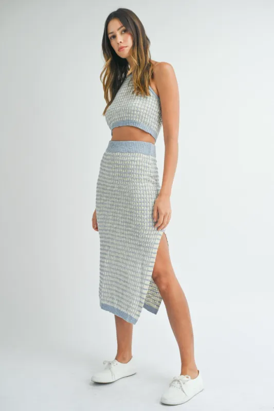 Blue Striped Crochet Crop Swimsuit Cover Up Set sold by Pinkblush