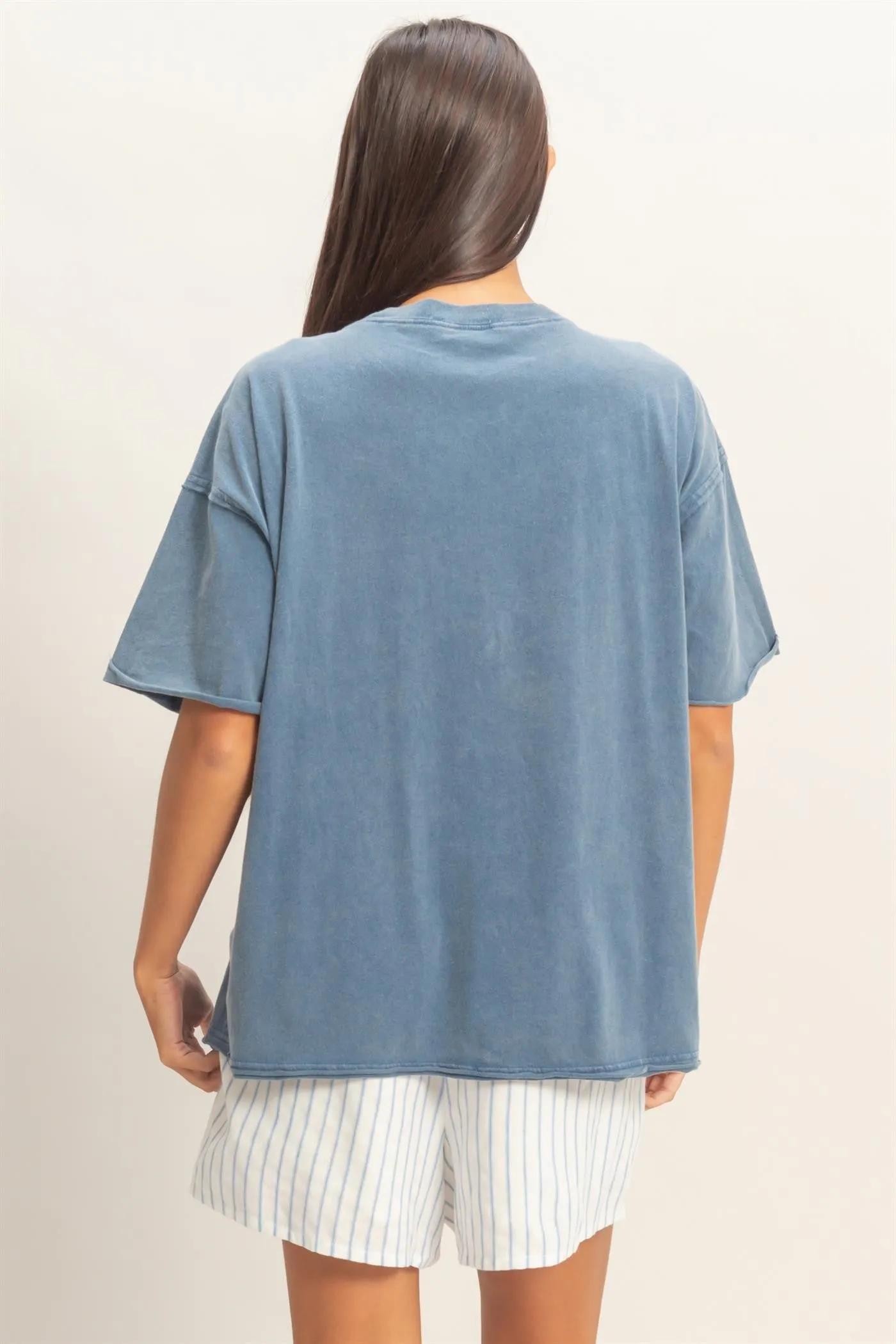 Light Navy Vintage Wash Raw Edge Pocket T-Shirt sold by Pinkblush product image thumbnail 3