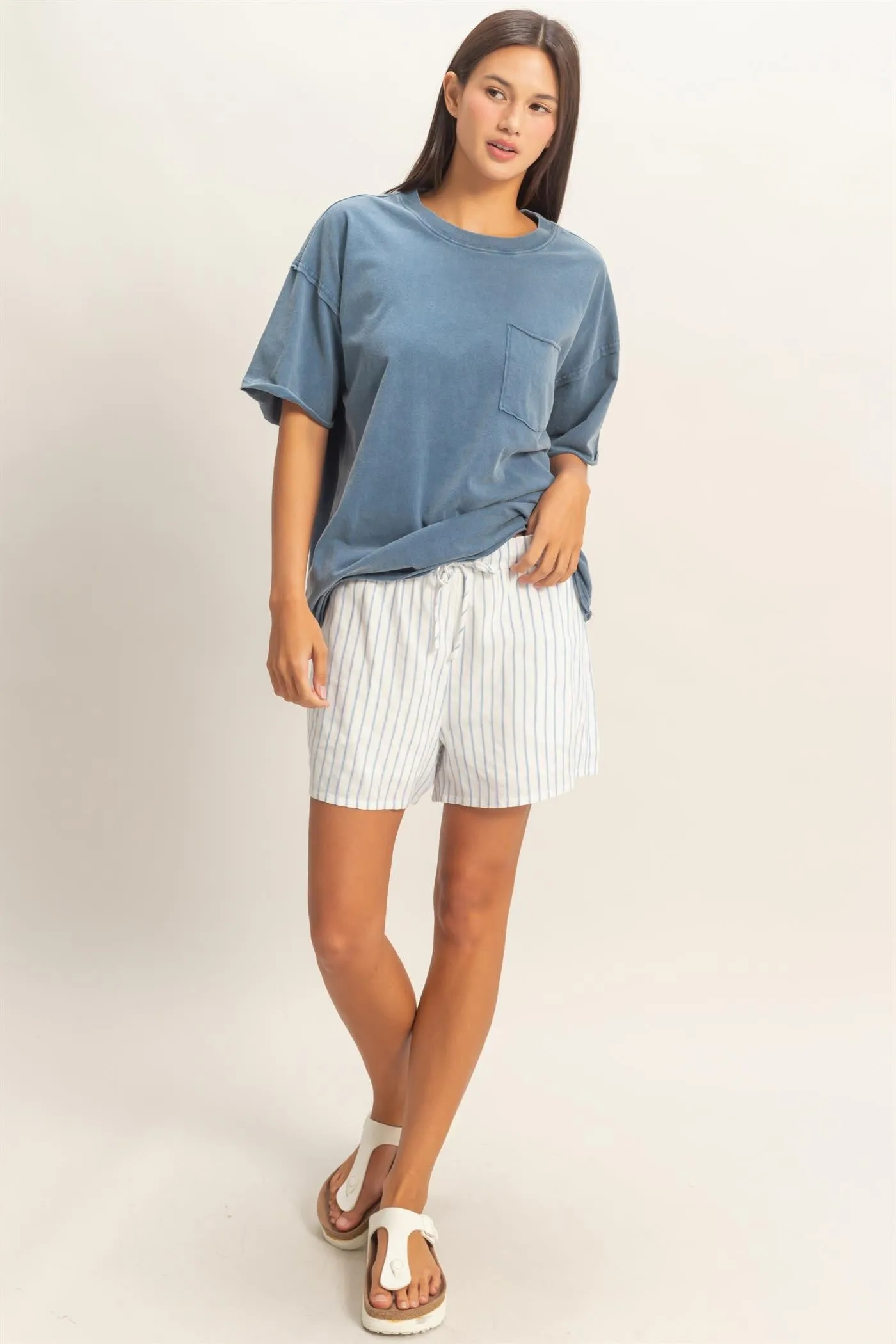 Light Navy Vintage Wash Raw Edge Pocket T-Shirt sold by Pinkblush product image thumbnail 4