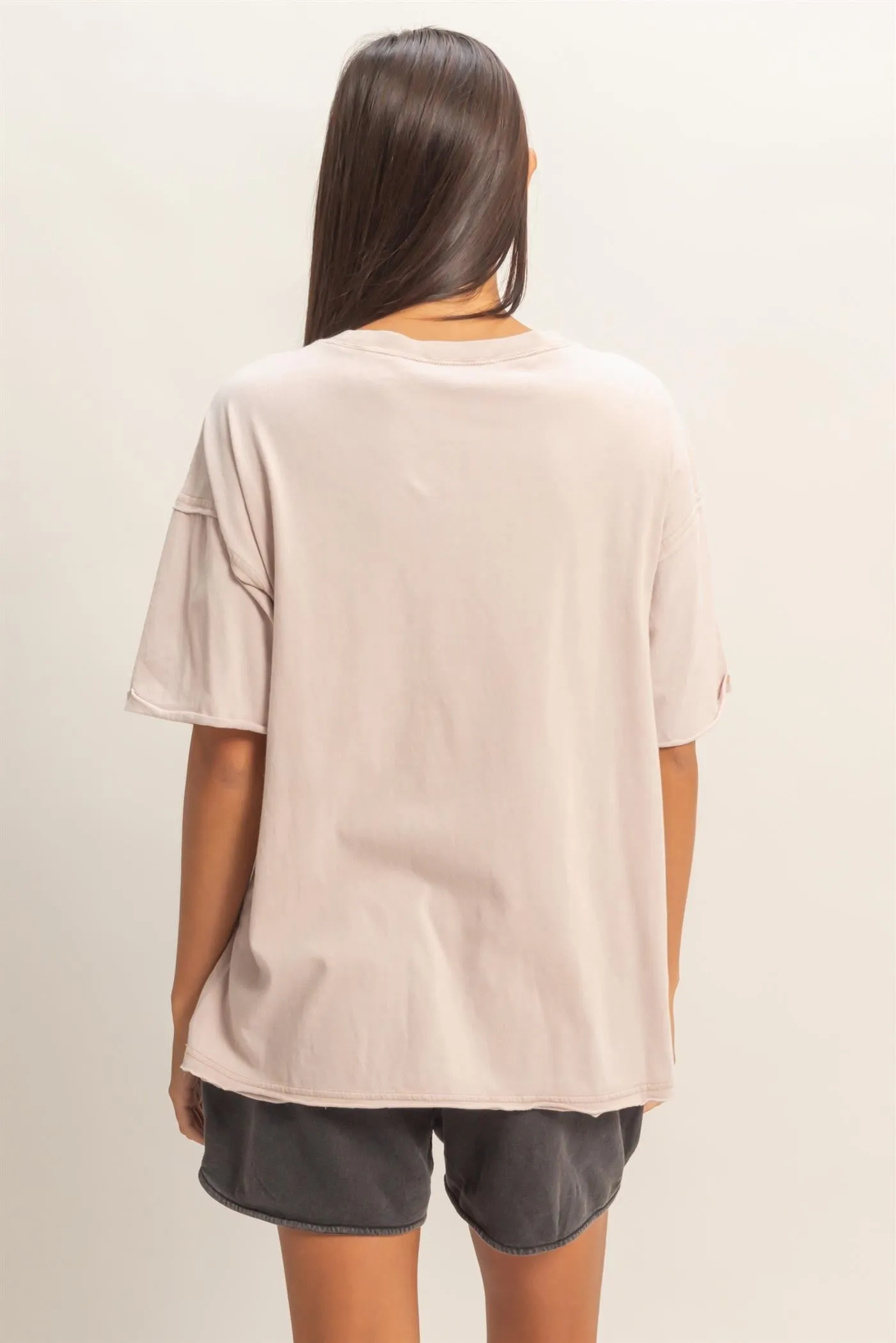 Light Taupe Vintage Wash Raw Edge Pocket T-Shirt sold by Pinkblush product image thumbnail 3
