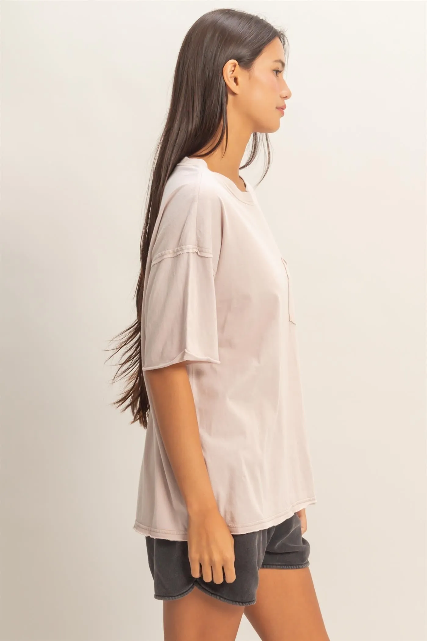 Light Taupe Vintage Wash Raw Edge Pocket T-Shirt sold by Pinkblush product image thumbnail 2
