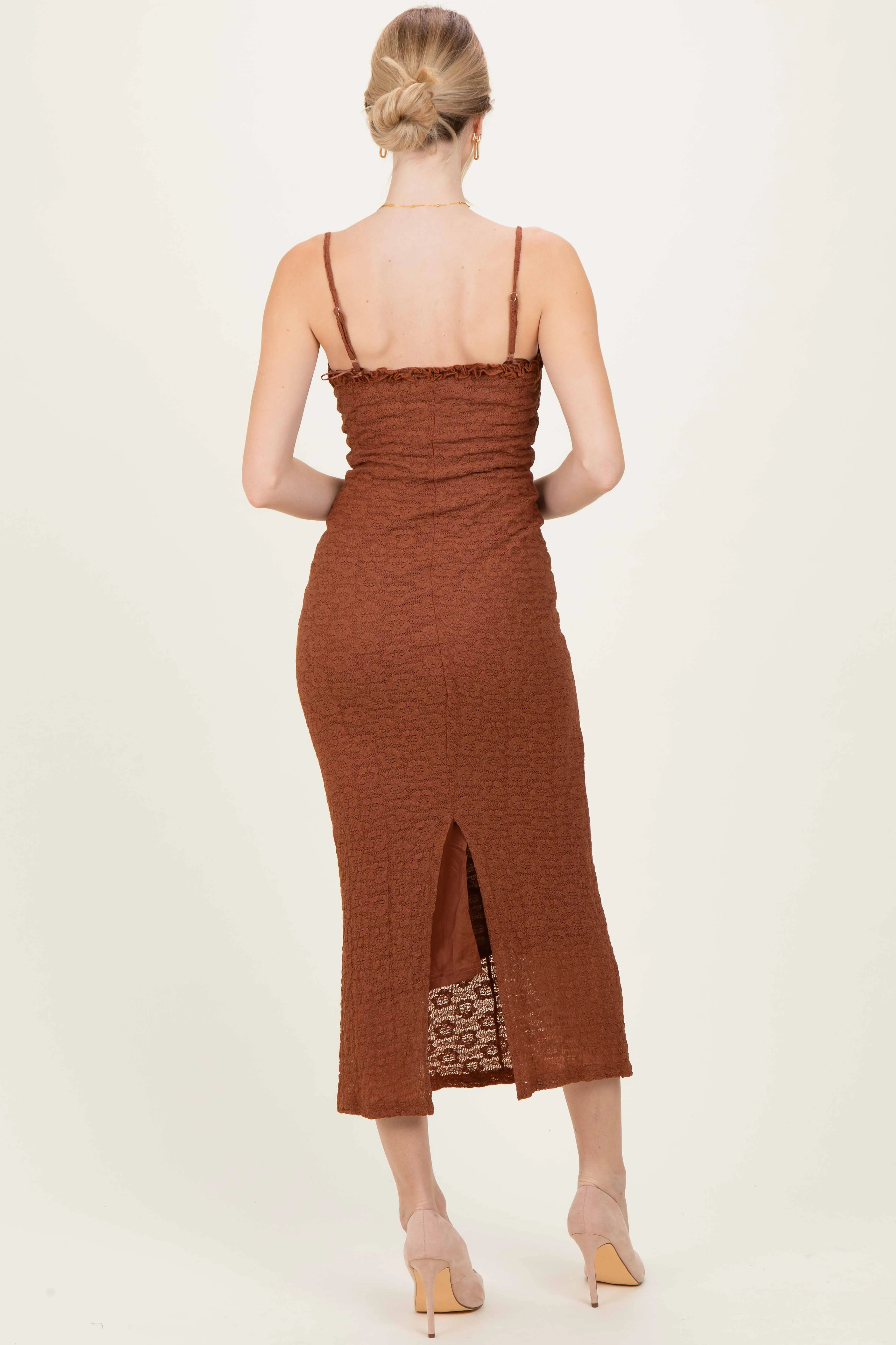 Brown Lace Cutout Tie Front Maxi Dress sold by Pinkblush product image thumbnail 4