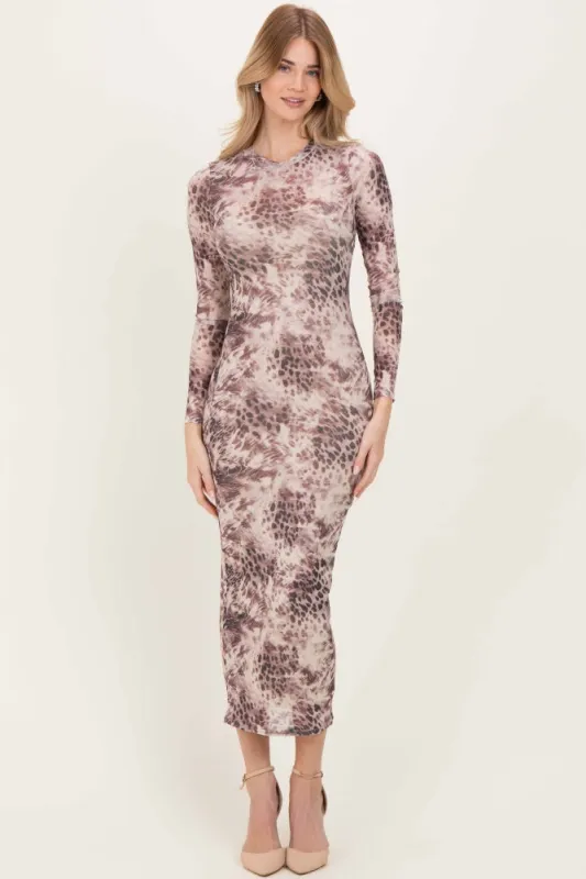 Cream Animal Print Mesh Overlay Maxi Dress sold by Pinkblush