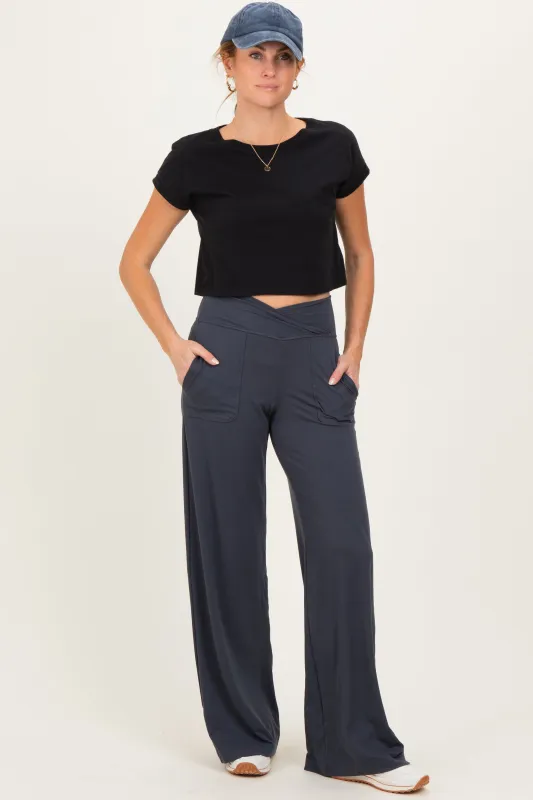 Charcoal Crossover Waist Active Wide Leg Pant made by Rae Mode