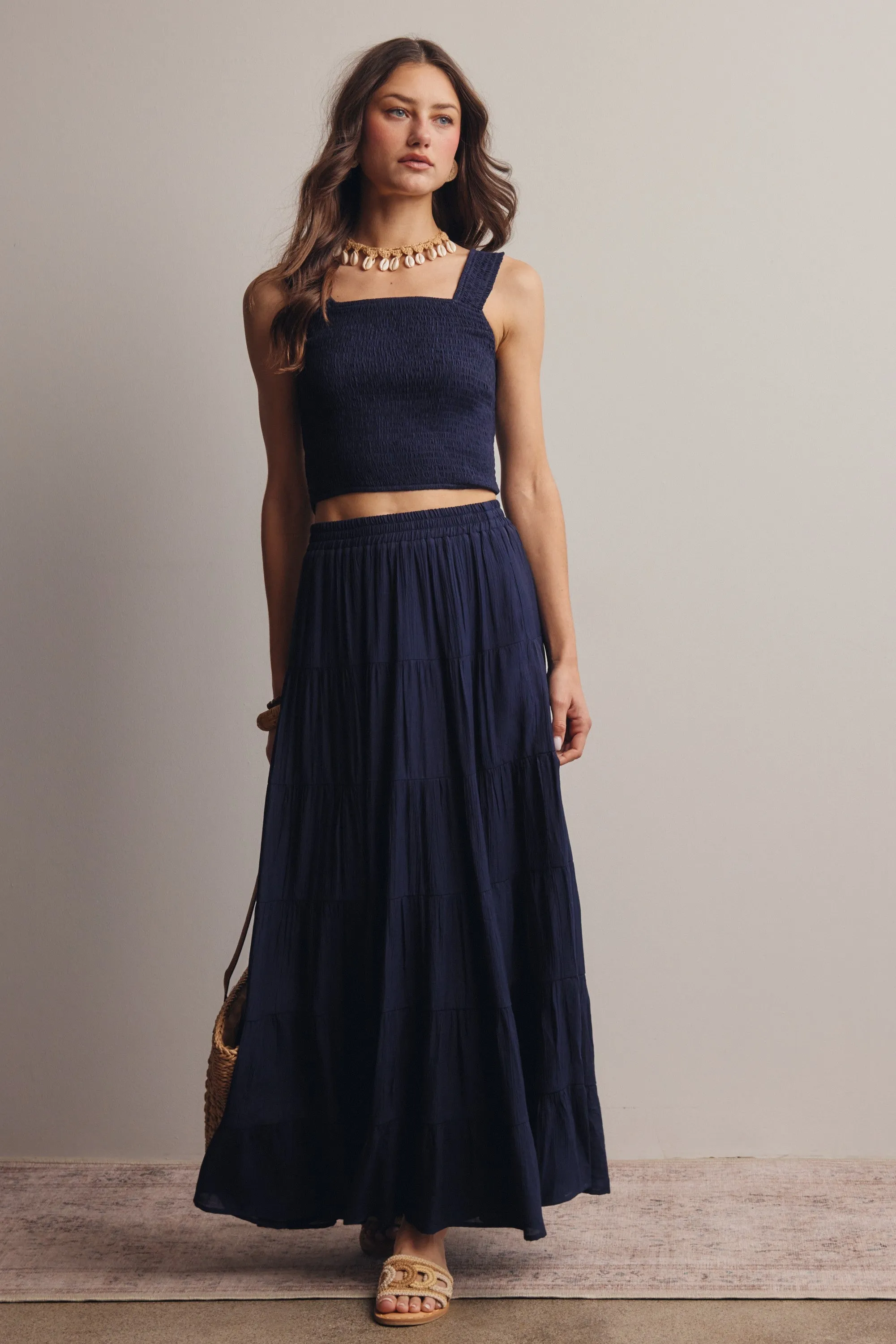 Navy Tiered Maxi Skirt sold by Pinkblush product image thumbnail 3