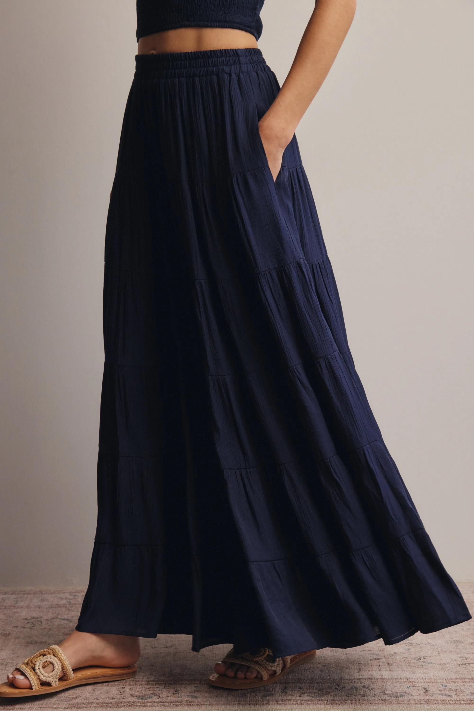 Navy Tiered Maxi Skirt sold by Pinkblush product image thumbnail 4