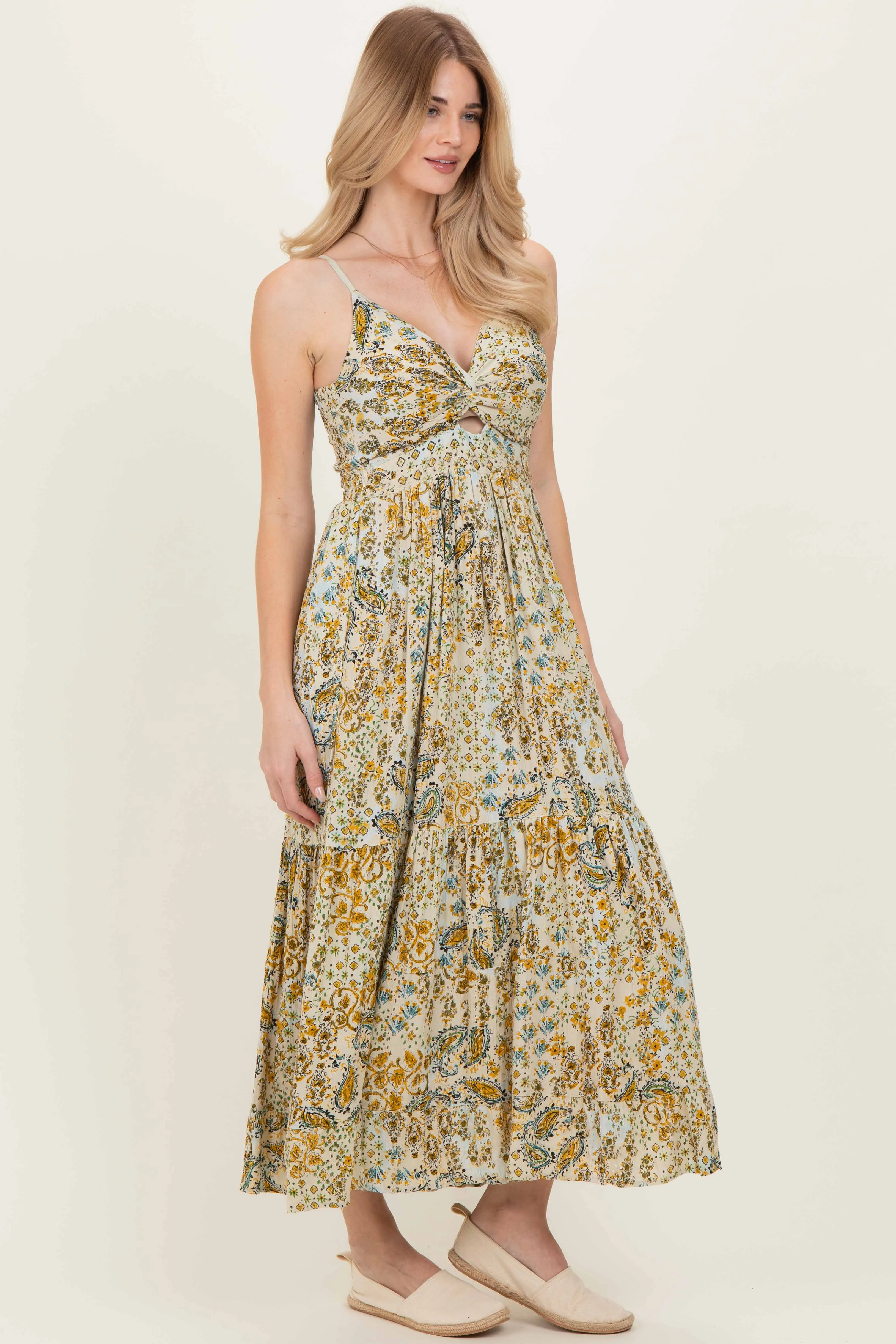 Beige Paisley Floral Twisted Front Maxi Dress sold by Pinkblush product image thumbnail 3