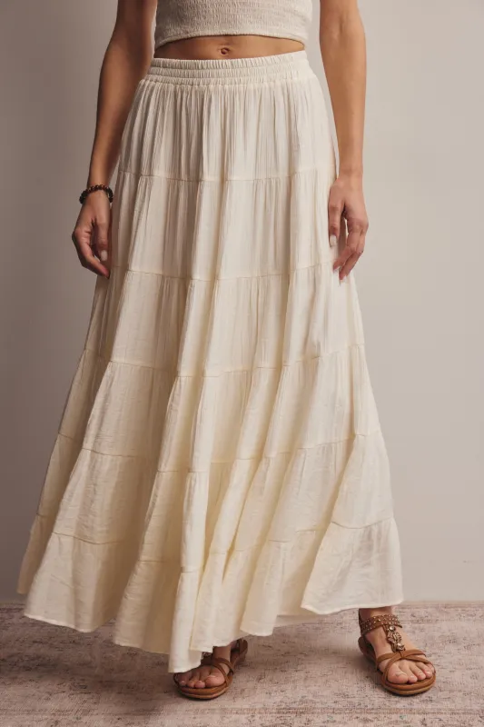 Cream Tiered Maxi Skirt sold by Pinkblush