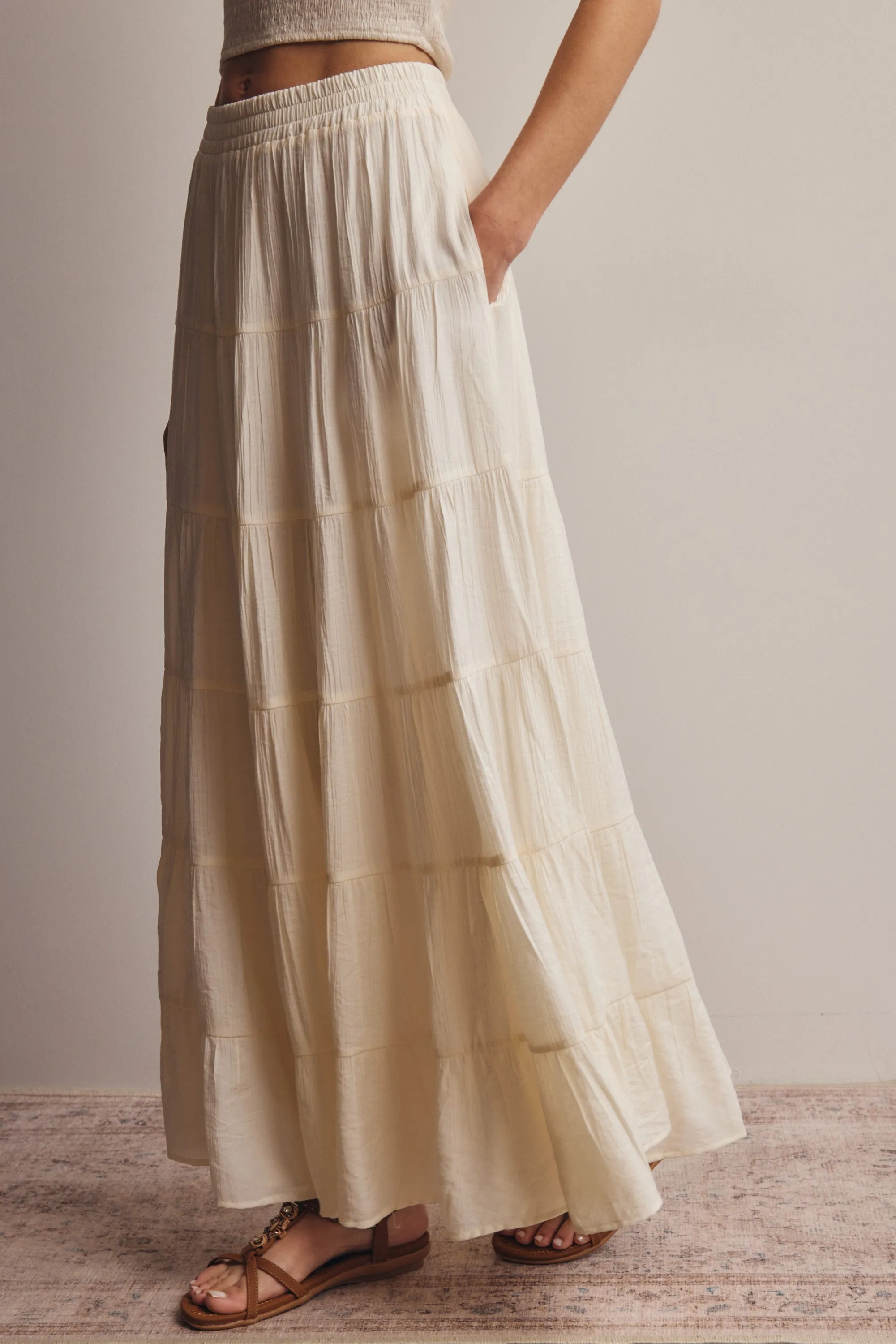 Cream Tiered Maxi Skirt sold by Pinkblush product image thumbnail 3