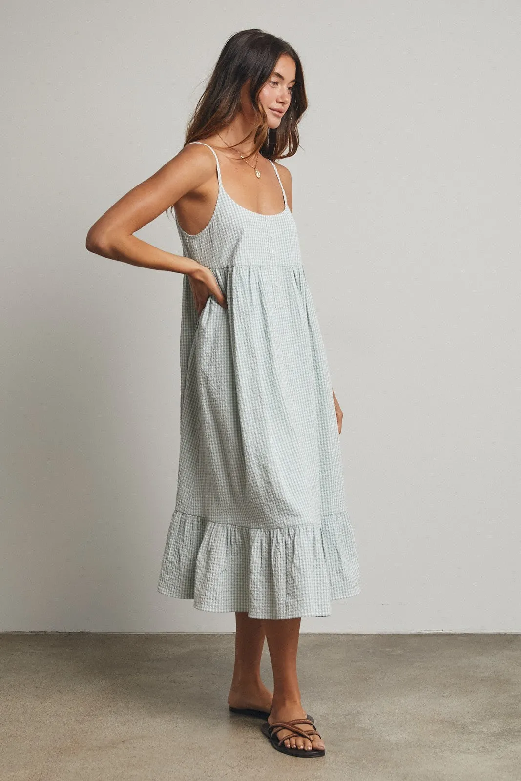 Sage Gingham Sleeveless Midi Dress sold by Pinkblush product image thumbnail 3