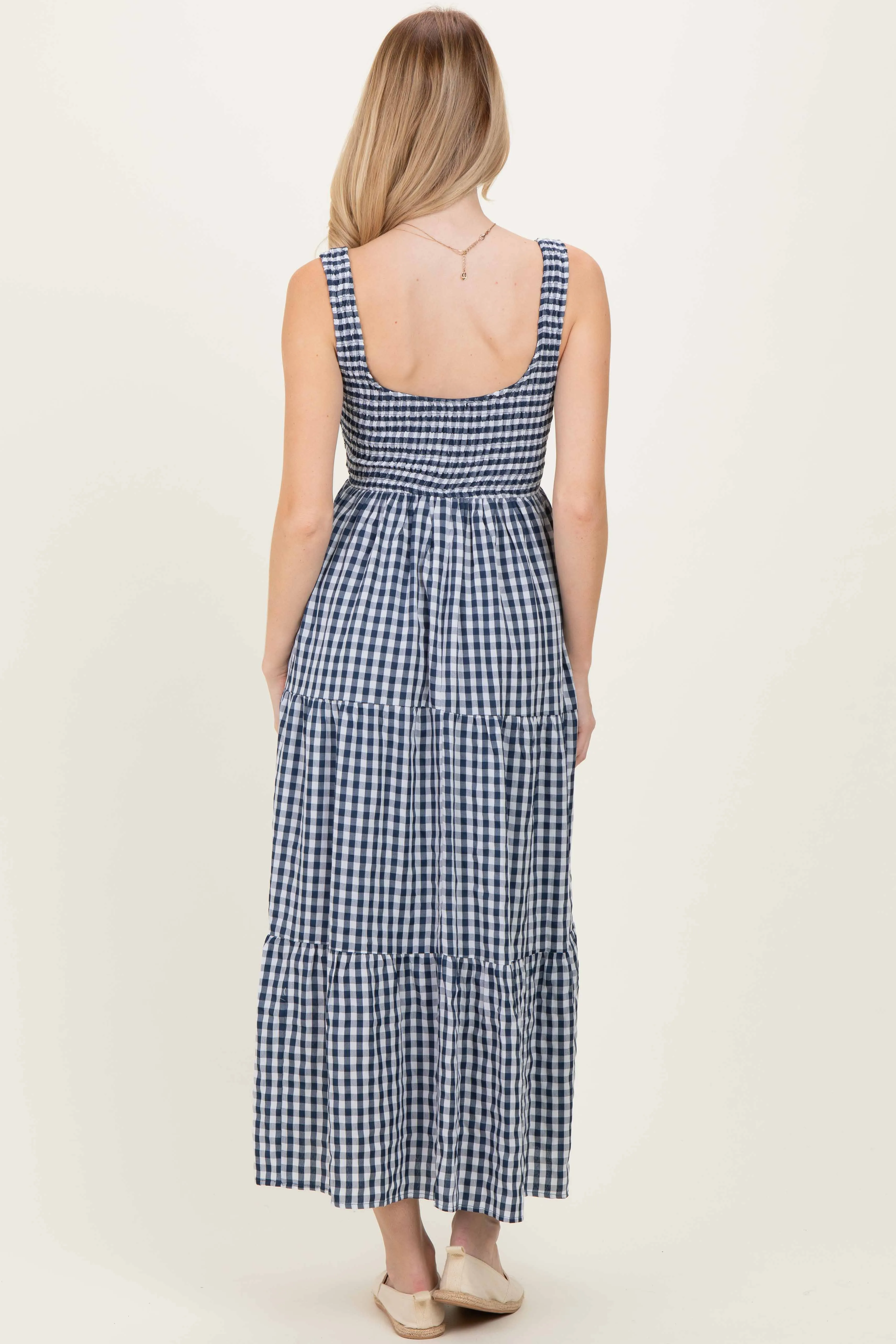 Blue Gingham Sleeveless Tiered Maxi Dress sold by Pinkblush product image thumbnail 4