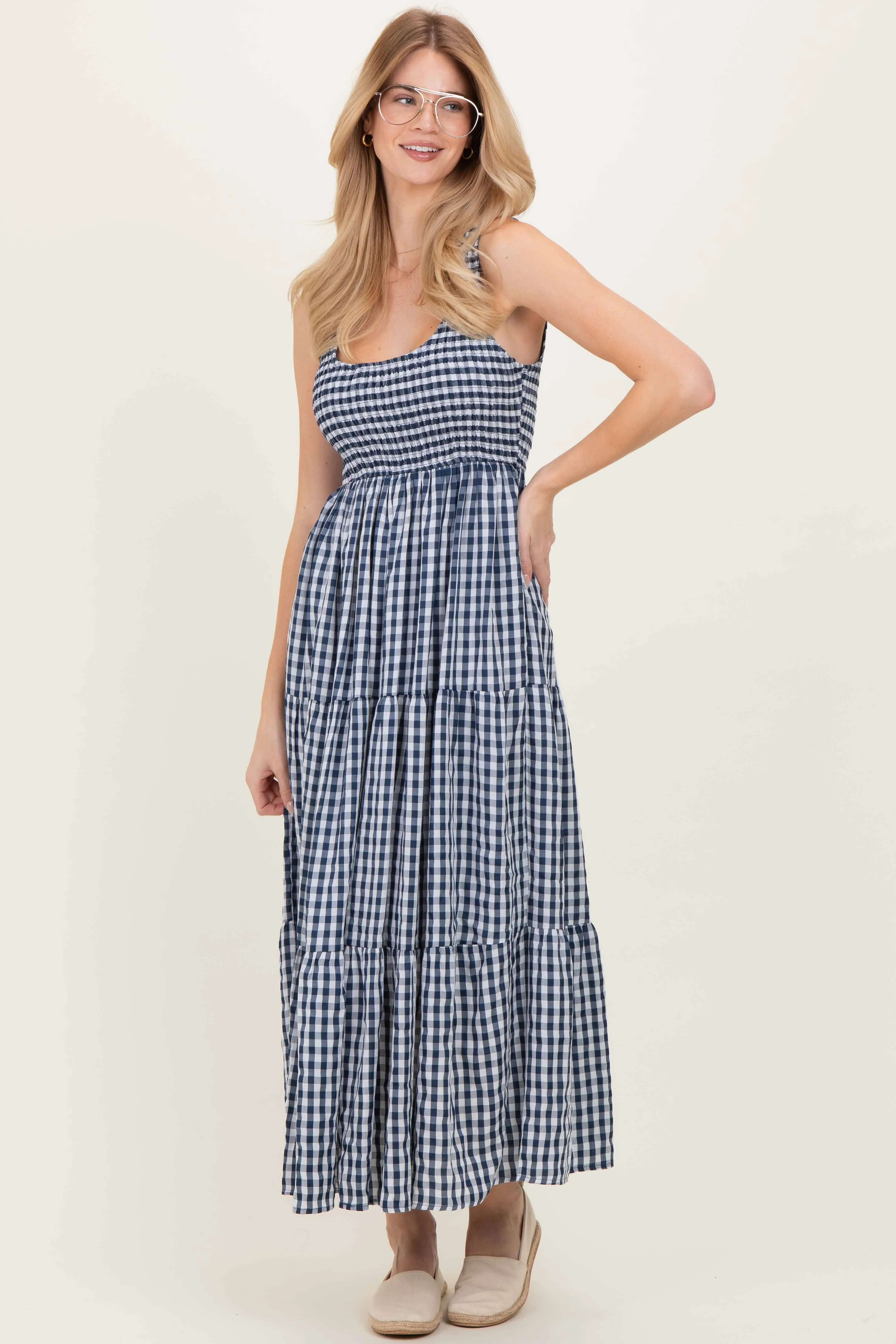 Blue Gingham Sleeveless Tiered Maxi Dress sold by Pinkblush product image thumbnail 2