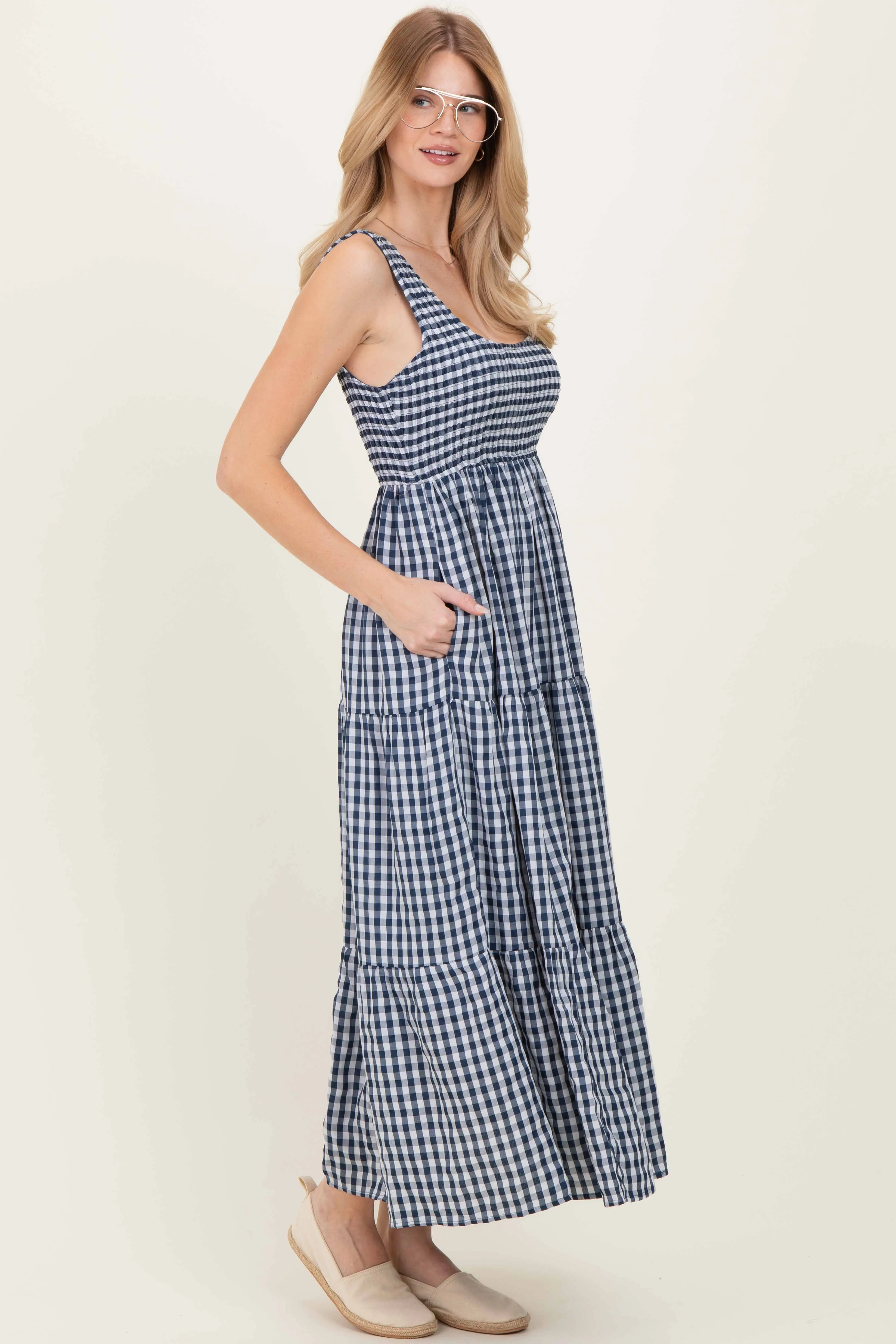 Blue Gingham Sleeveless Tiered Maxi Dress sold by Pinkblush product image thumbnail 3