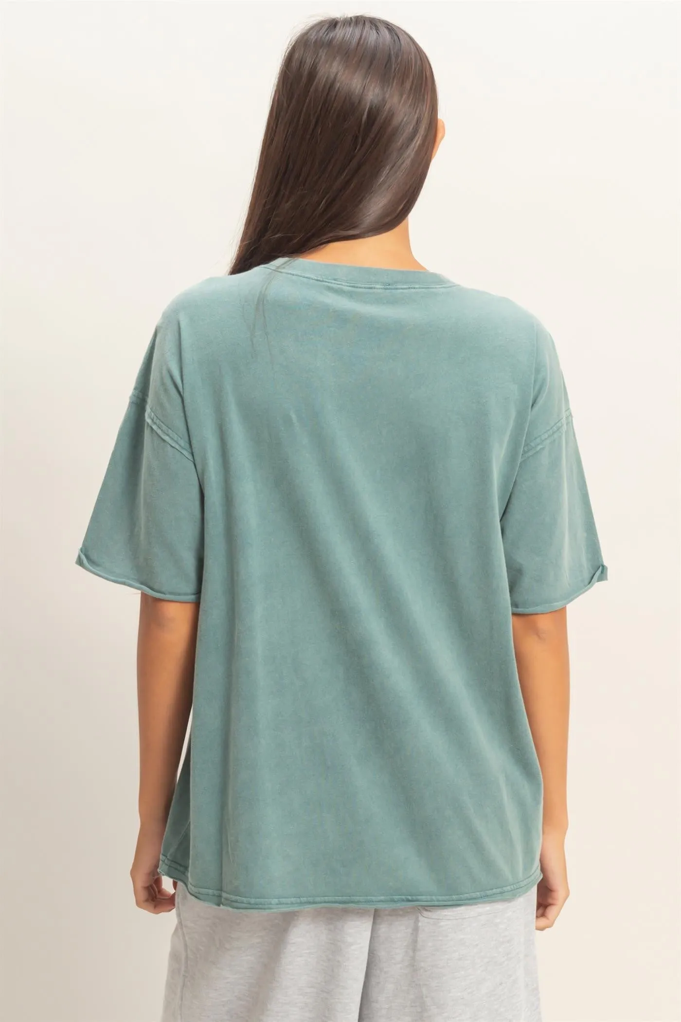Teal Vintage Wash Raw Edge Pocket T-Shirt sold by Pinkblush product image thumbnail 3