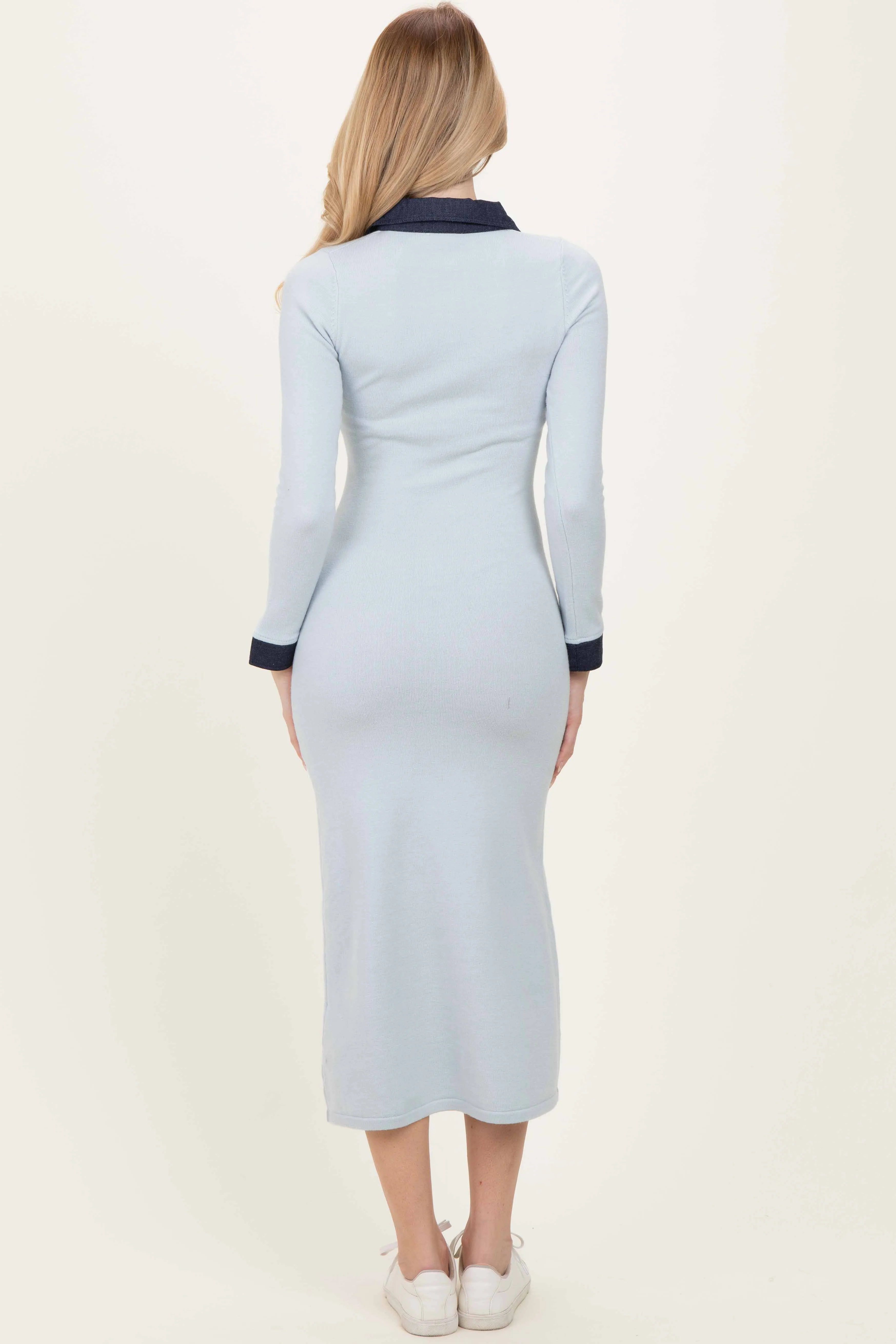 Light Blue Denim Trim Knit Dress sold by Pinkblush product image thumbnail 4