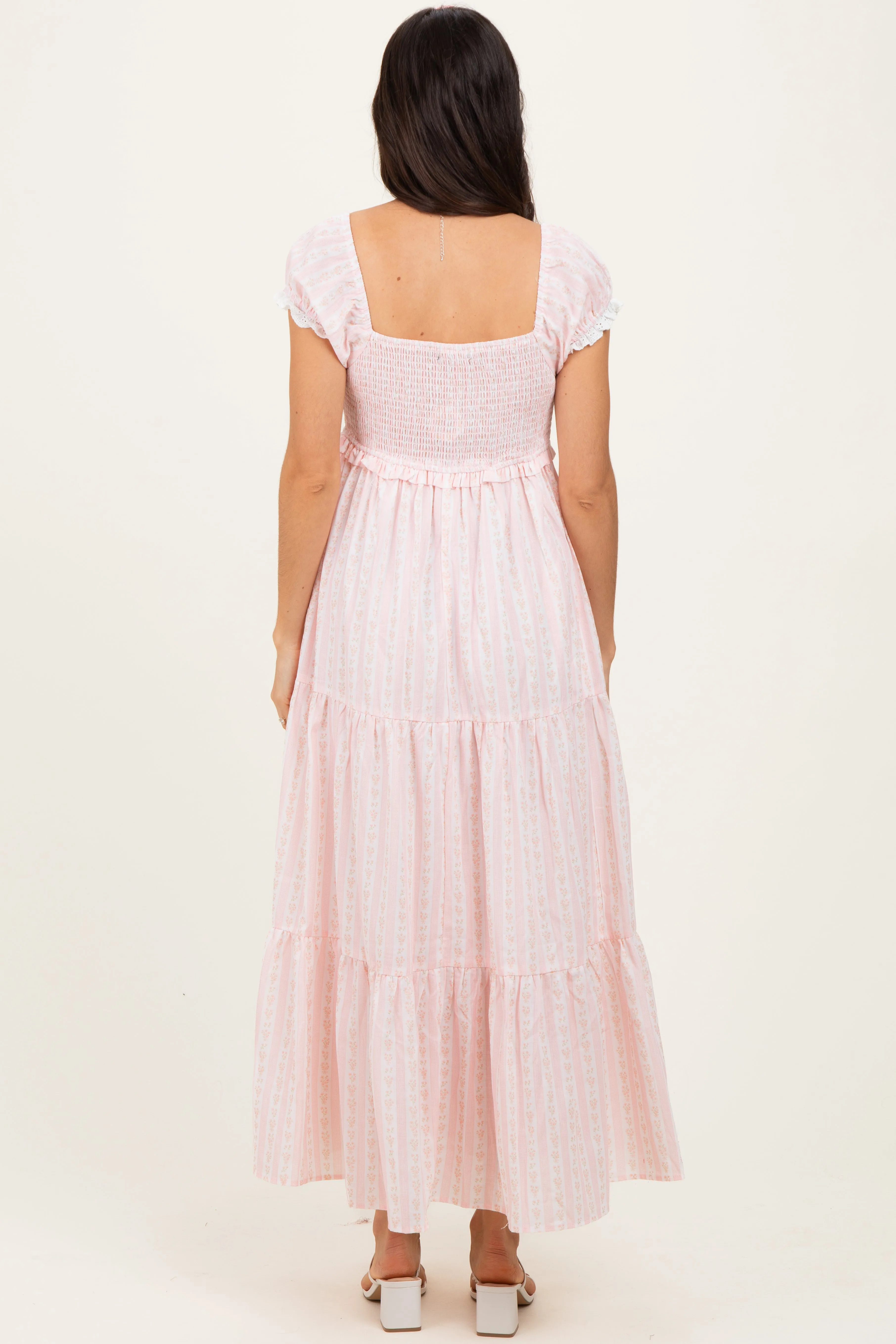 Light Pink Floral Lace Trim Tiered Maxi Dress sold by Pinkblush product image thumbnail 4