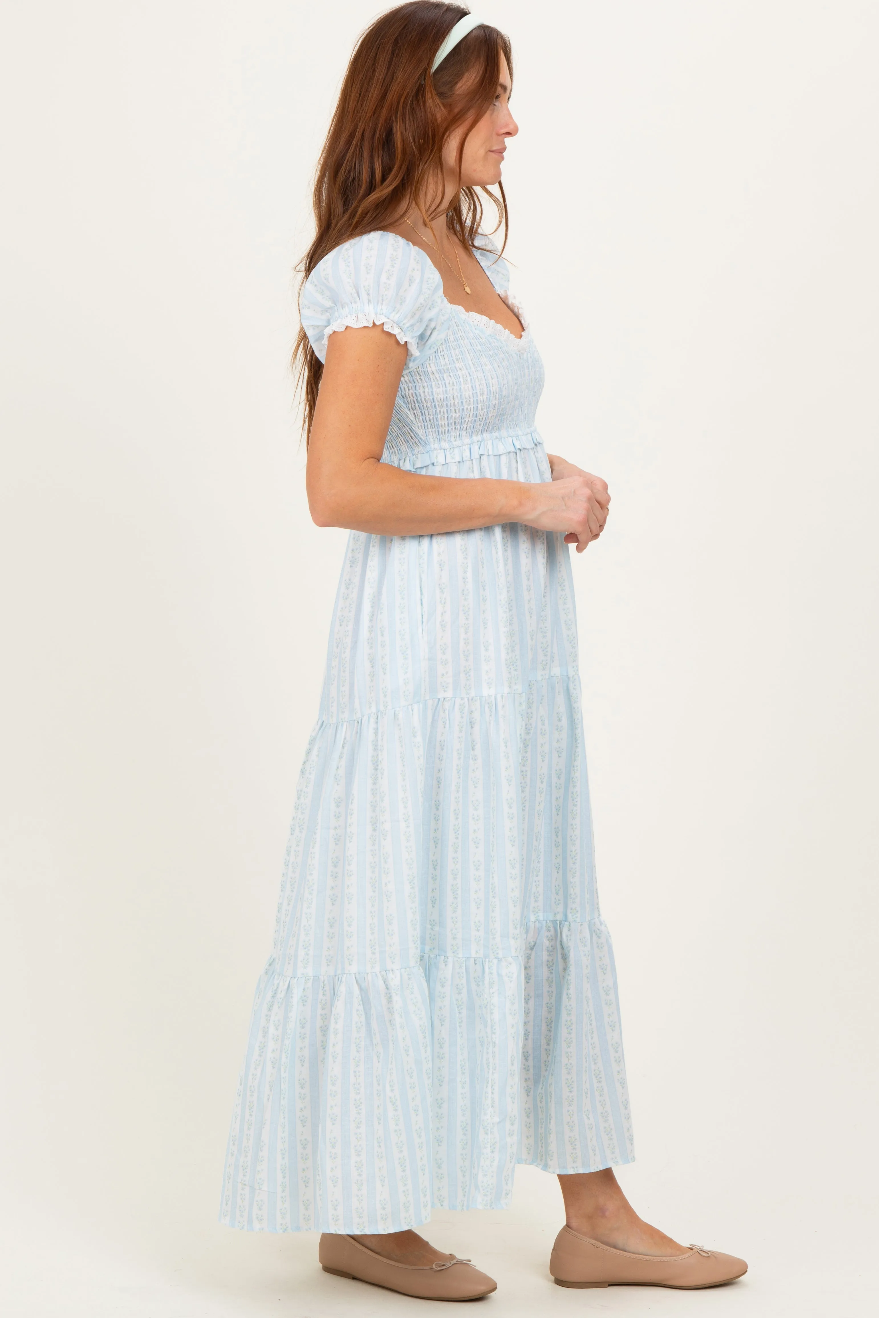 Light Blue Floral Lace Trim Tiered Maxi Dress sold by Pinkblush product image thumbnail 3