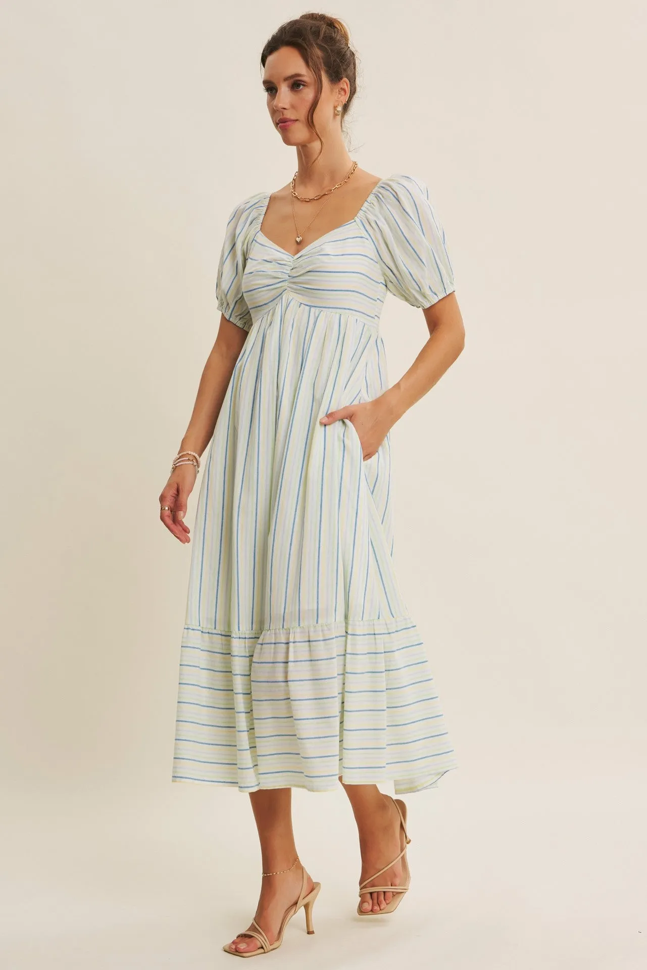 Lime Stripe Sweetheart Neckline Midi Dress sold by Pinkblush product image thumbnail 3