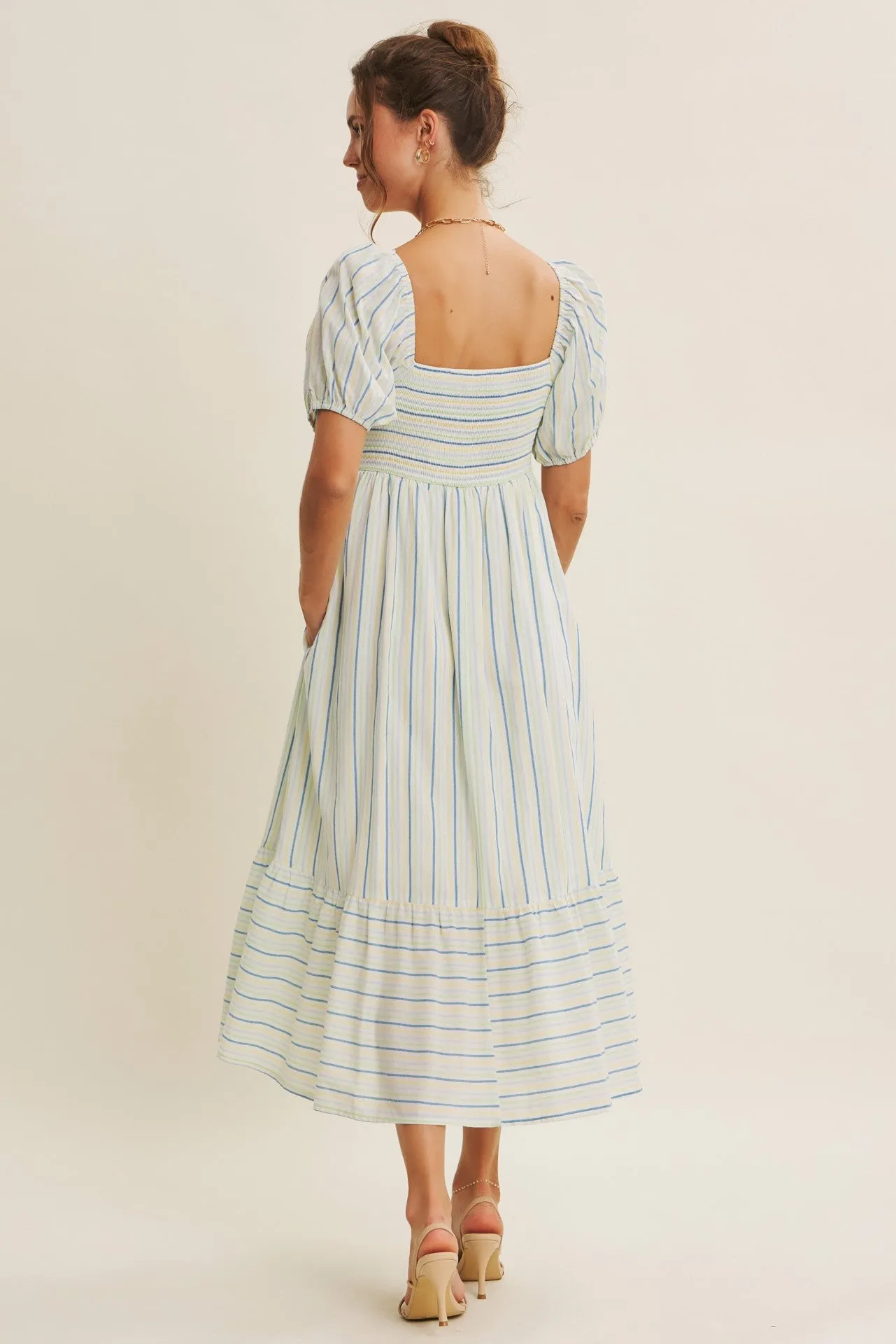 Lime Stripe Sweetheart Neckline Midi Dress sold by Pinkblush product image thumbnail 4