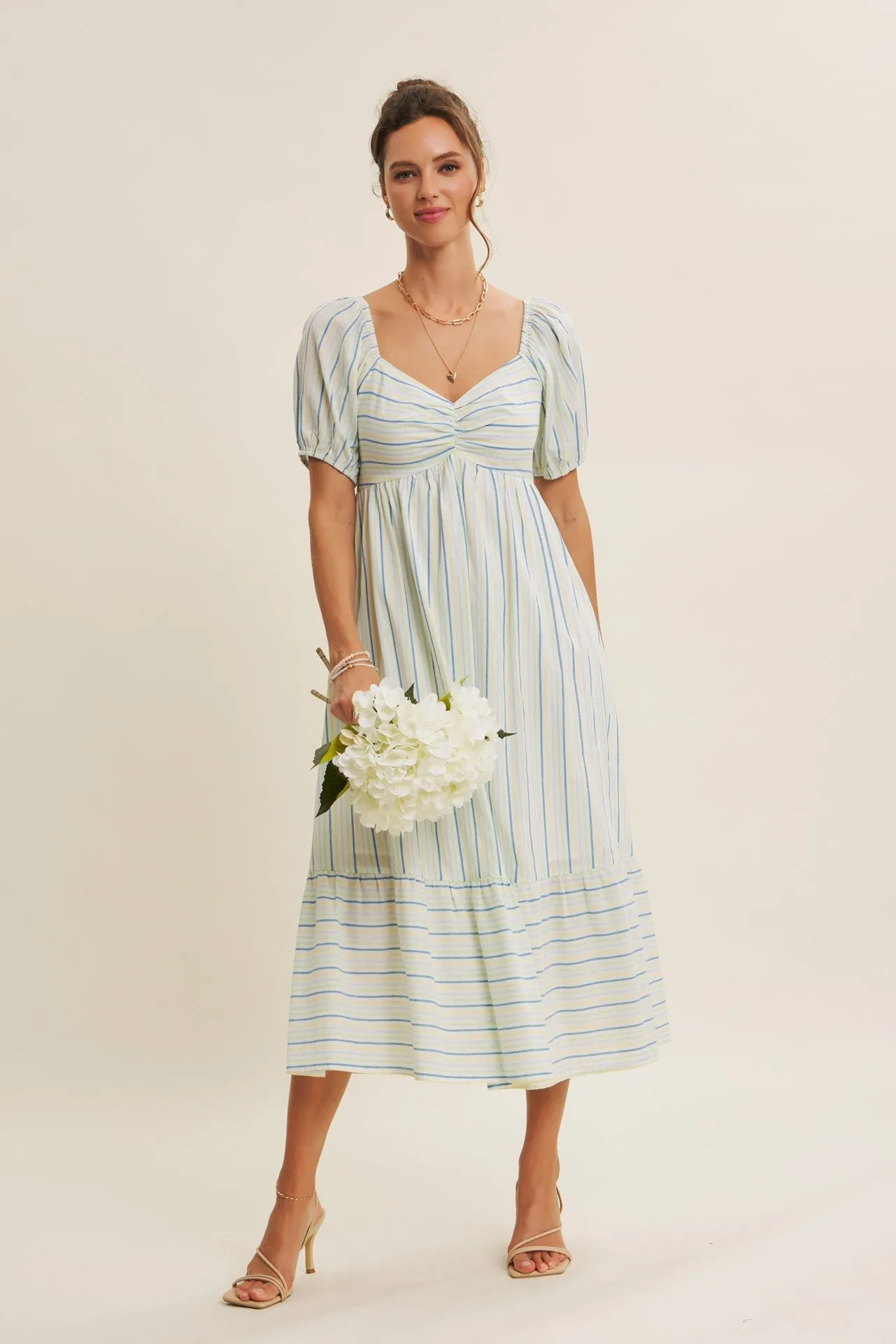 Lime Stripe Sweetheart Neckline Midi Dress sold by Pinkblush product image thumbnail 5
