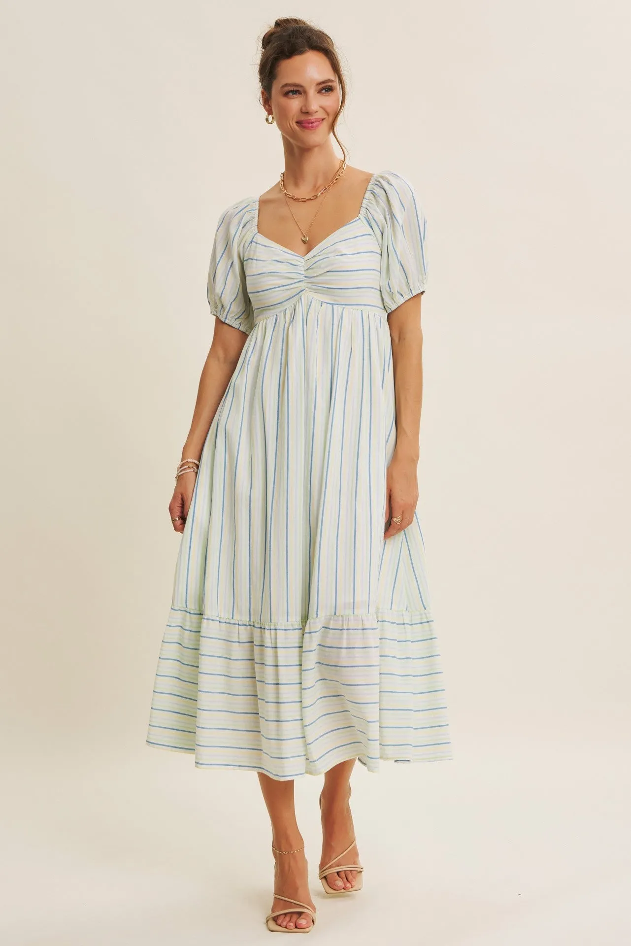 Lime Stripe Sweetheart Neckline Midi Dress sold by Pinkblush product image thumbnail 2
