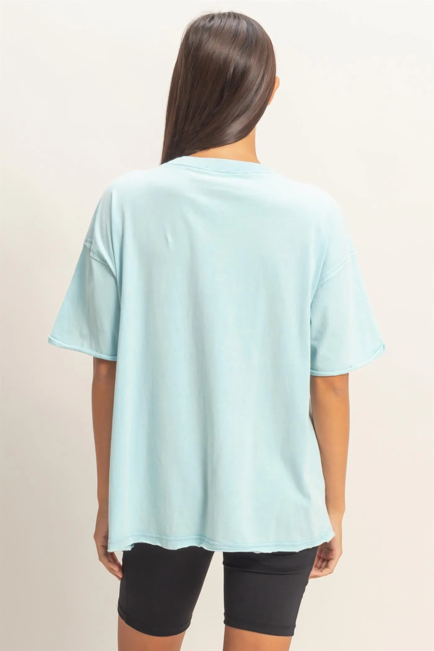 Light Blue Vintage Wash Raw Edge Pocket T-Shirt sold by Pinkblush product image thumbnail 3