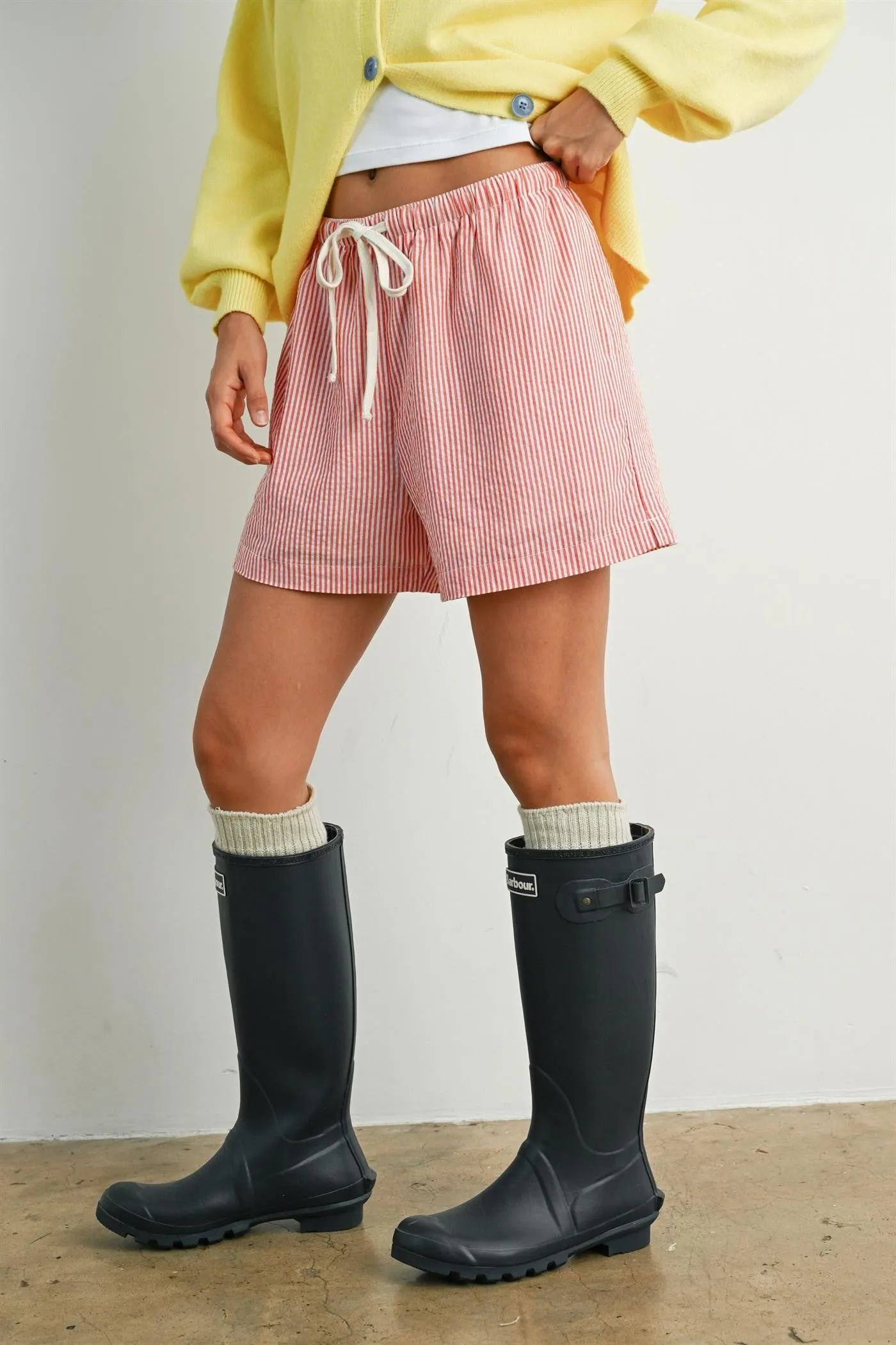 Red Striped Drawstring Shorts sold by Pinkblush product image thumbnail 4