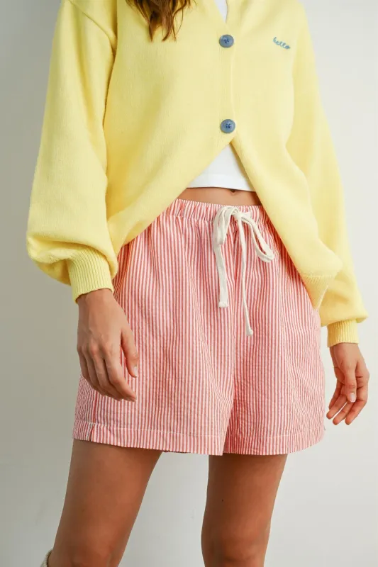 Red Striped Drawstring Shorts sold by Pinkblush