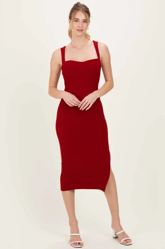 Burgundy Cutout Fitted Midi Dress sold by Pinkblush