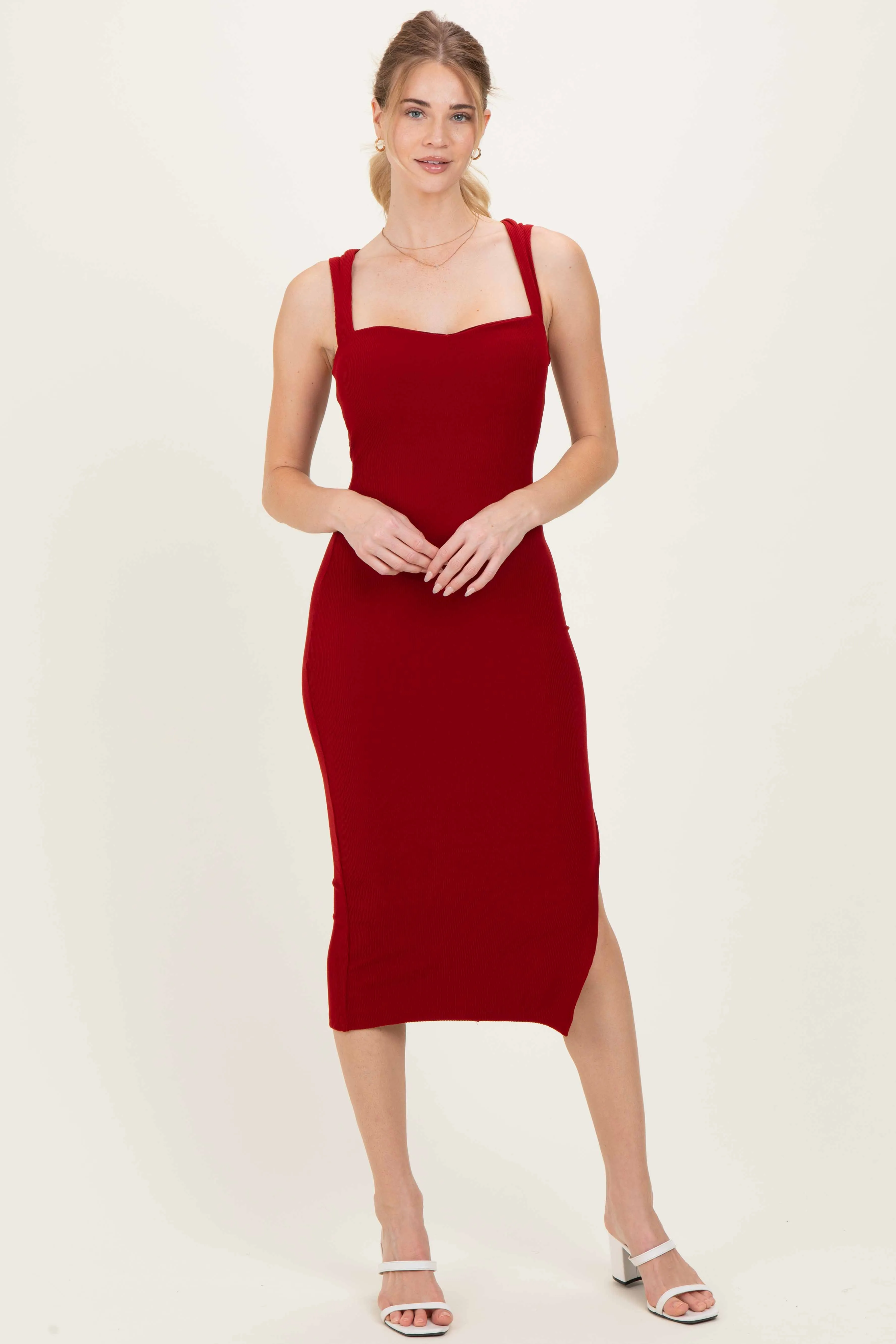 Burgundy Cutout Fitted Midi Dress sold by Pinkblush