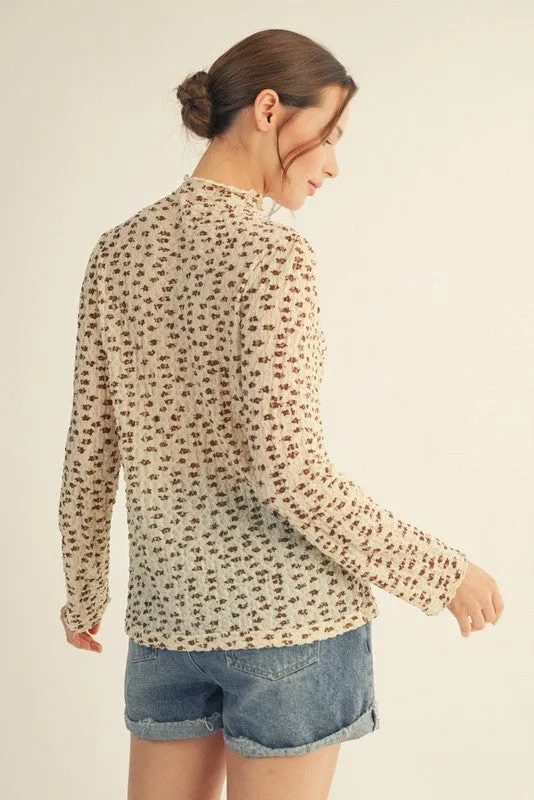 Cream Floral Sheer Mock Neck Fitted Top sold by Pinkblush product image thumbnail 2