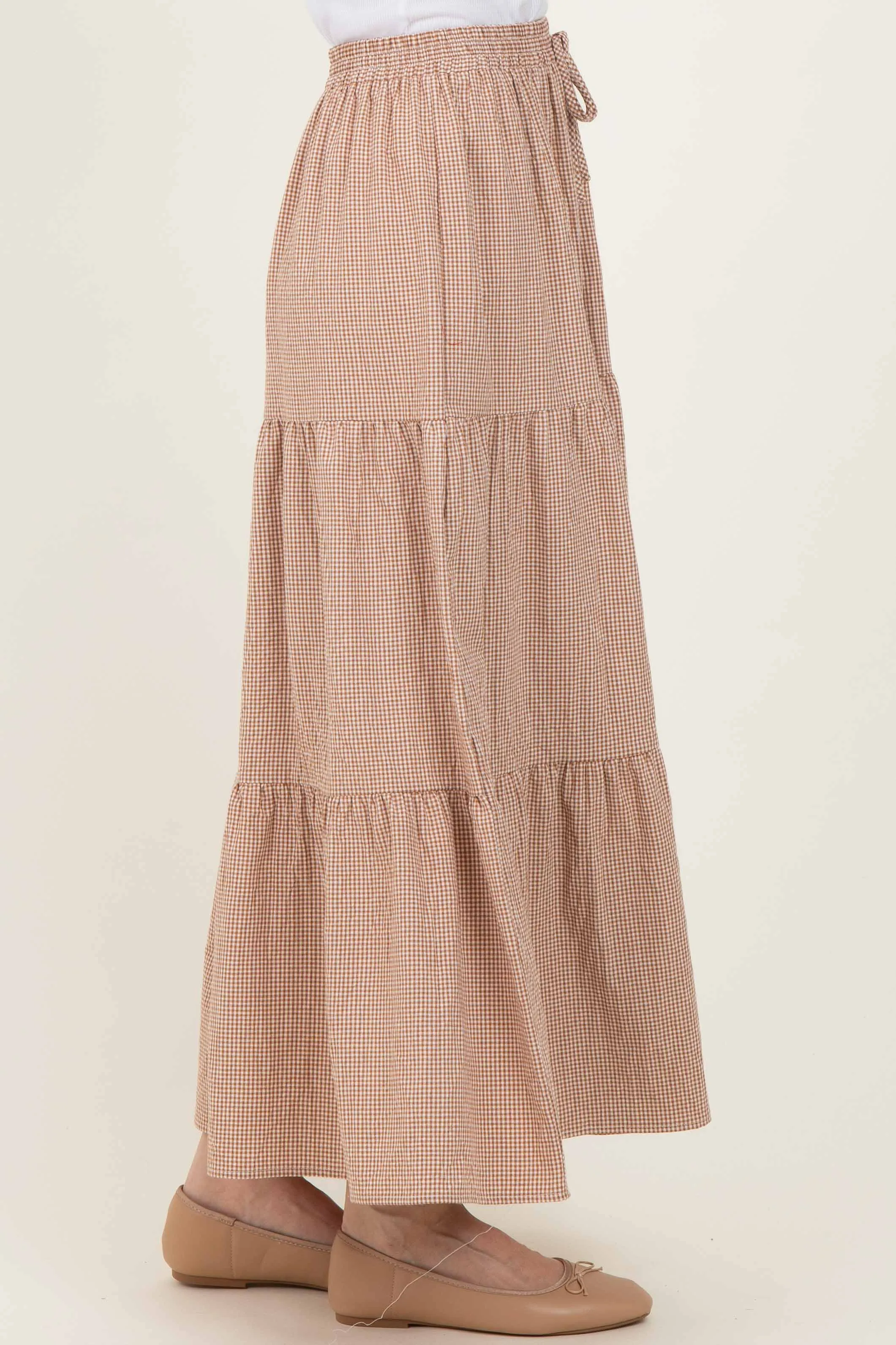 Taupe Gingham Tiered Maxi Skirt sold by Pinkblush product image thumbnail 3